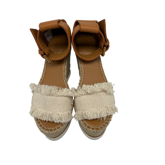 See by Chloe Leather Cotton Canvas Glyn Wedge Espadrille Sandals