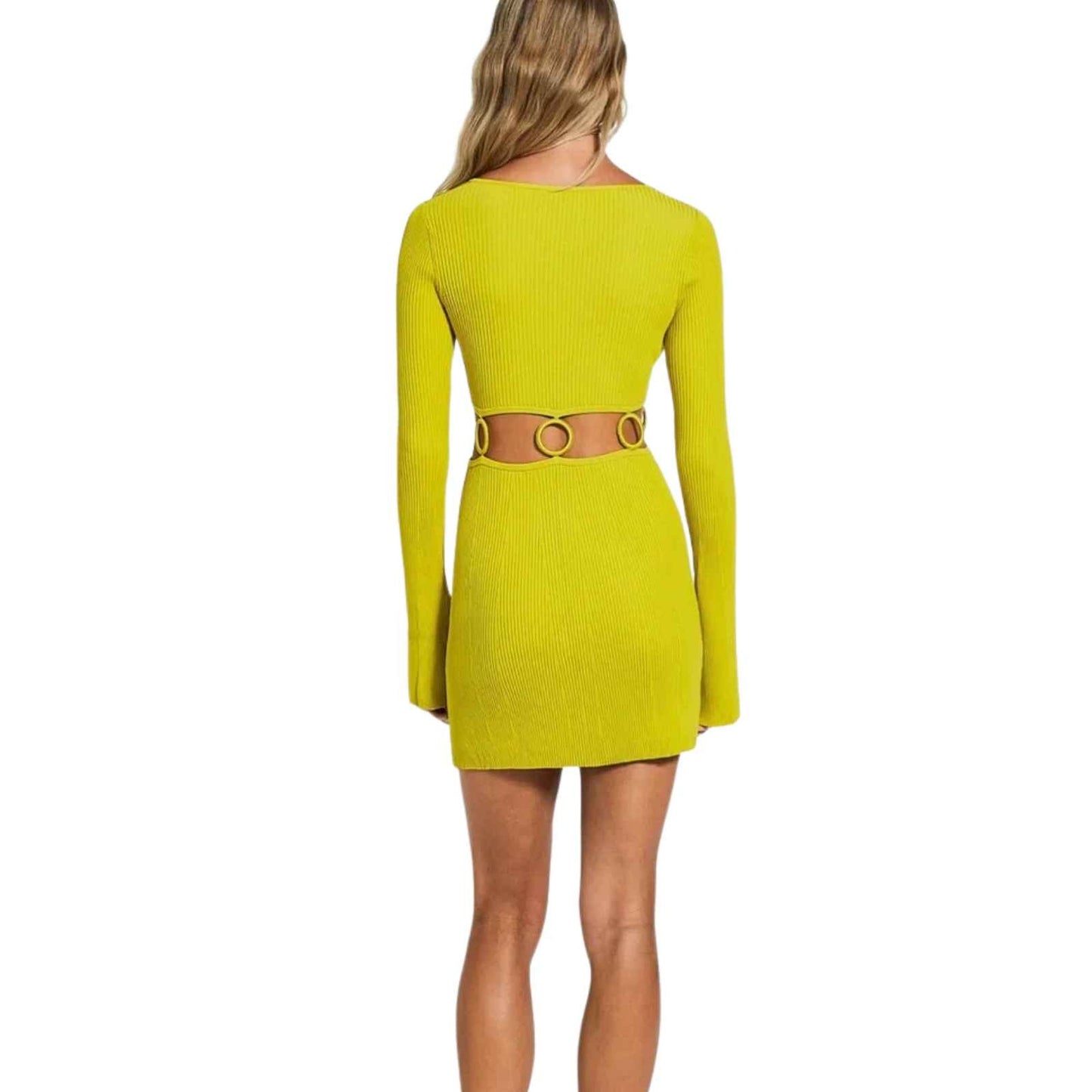 Devon Windsor Flora Cut Out Long Sleeve Ribbed Knit Mini Dress
