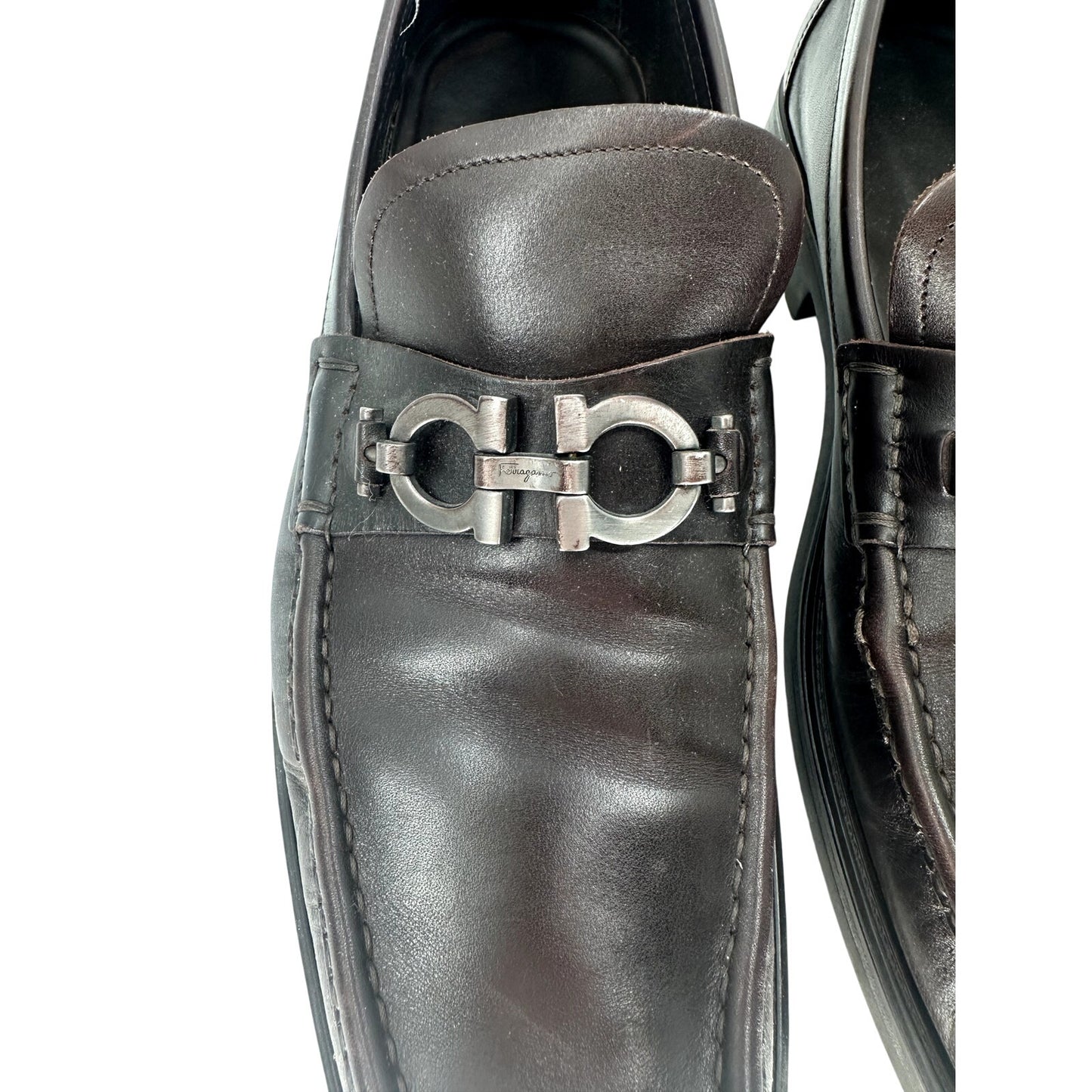 Salvatore Ferragamo David Gancini Leather Lug Sole Loafers