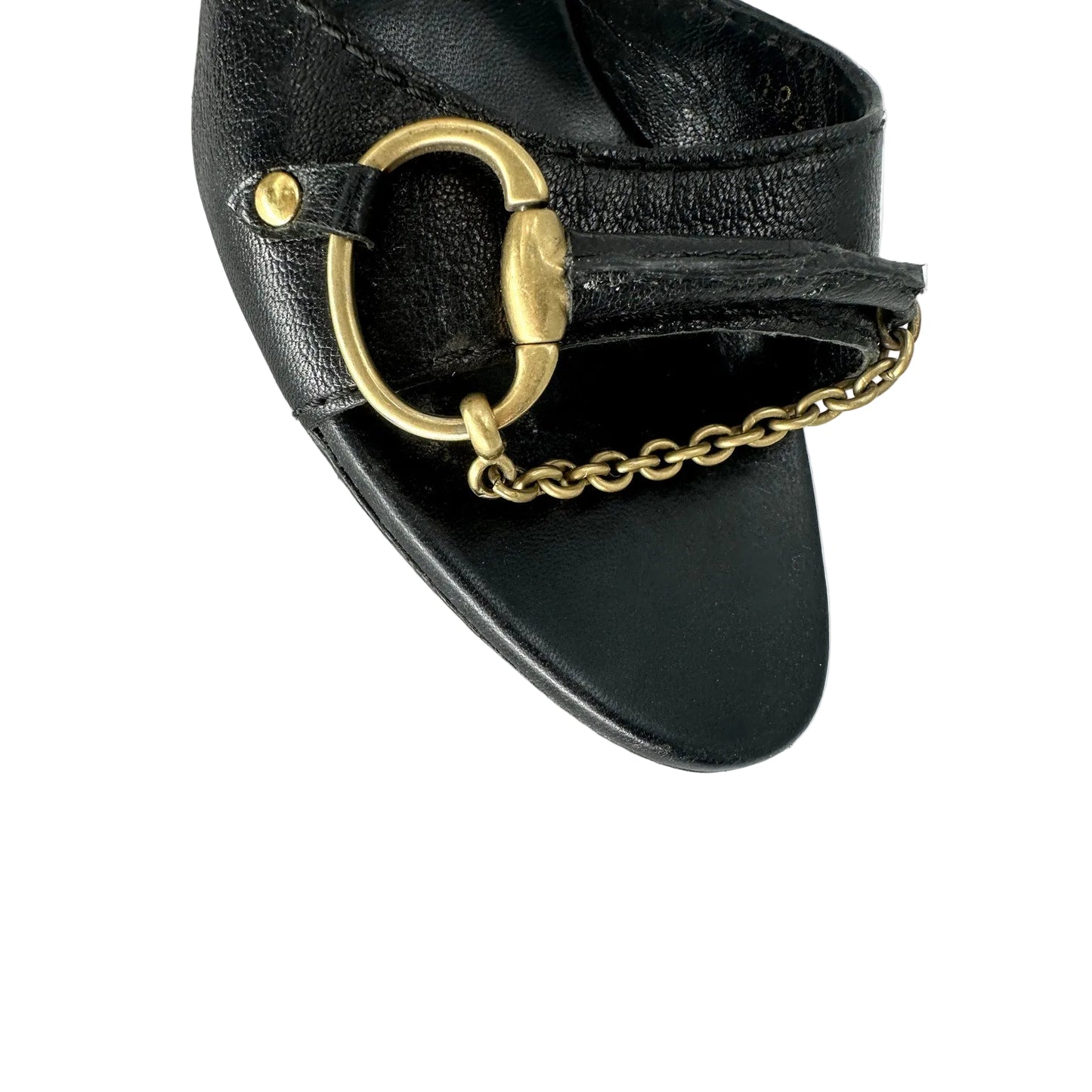 Gucci Leather Horsebit Chain Accent Slide Sandals