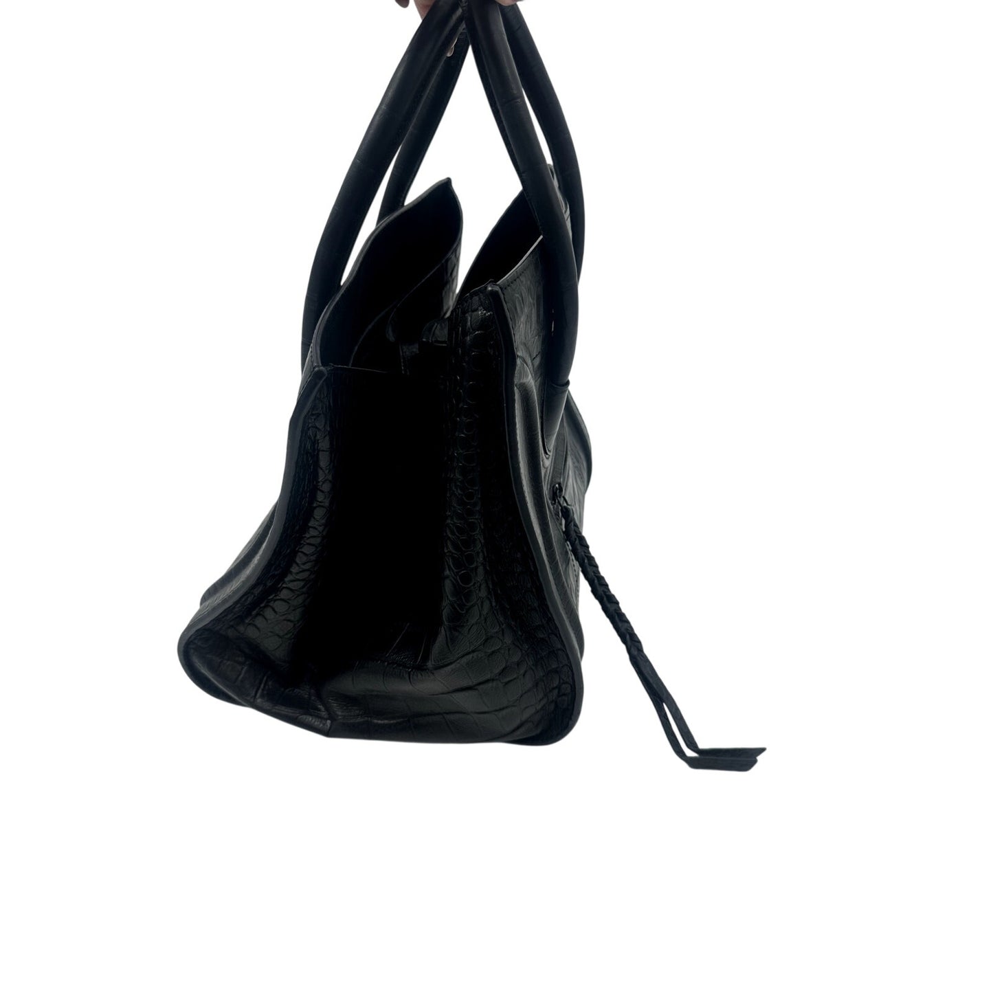 Celine Leather Croc Embossed Phantom Luggage Tote Bag