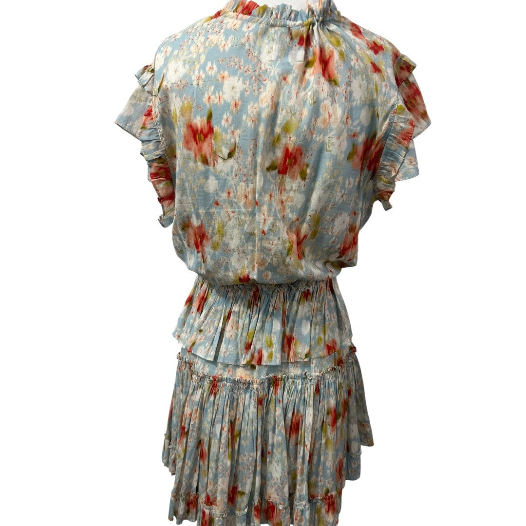Misa Los Angeles Cotton Blend Ruffle Floral Print Lilian Mini Dress Blue Size S