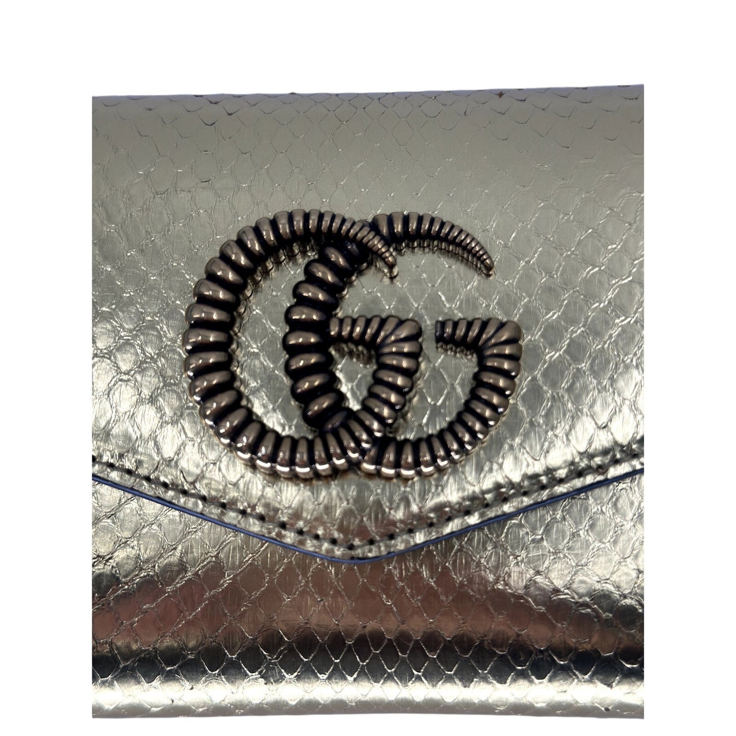 Gucci Leather Snake Skin GG Logo Broadway Clutch Bag