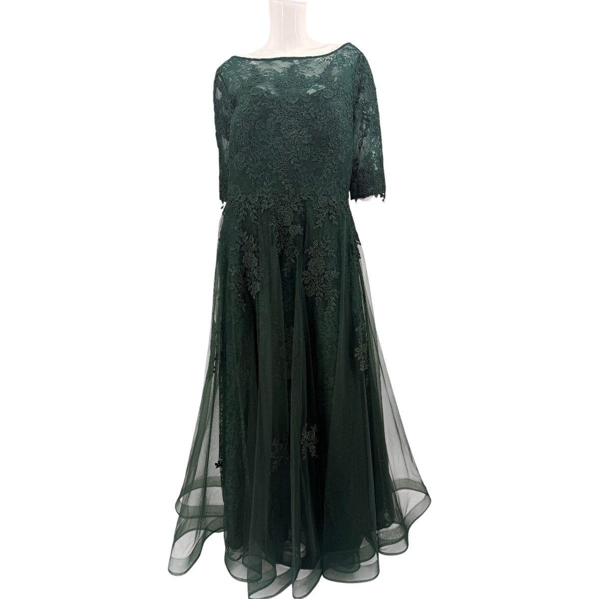 La Femme Floral Lace Illusion A-Line Formal Maxi Gown
