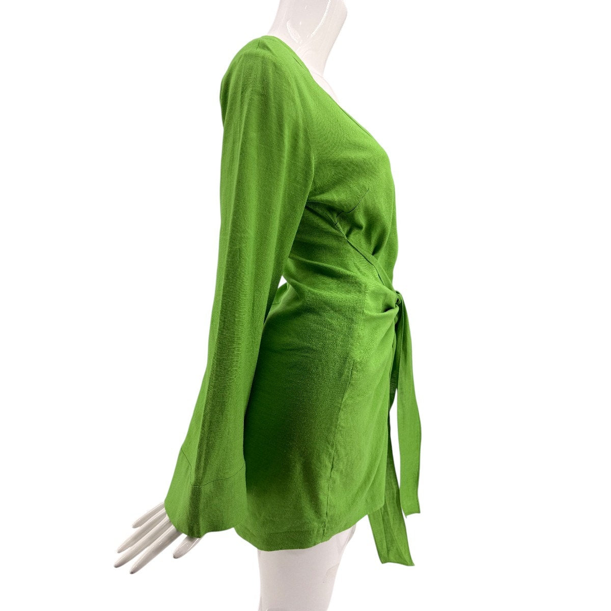 L'Academie Janeiro Wrap Mini Dress Lime Green Bell Sleeve Tie Front
