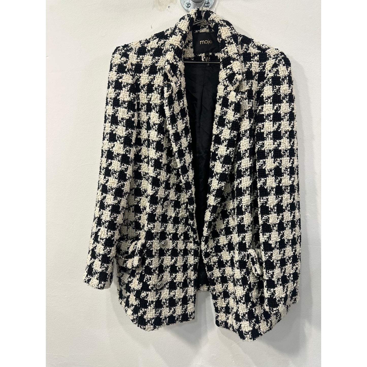Maje Wool-Blend Houndstooth Double-Breasted Jacket