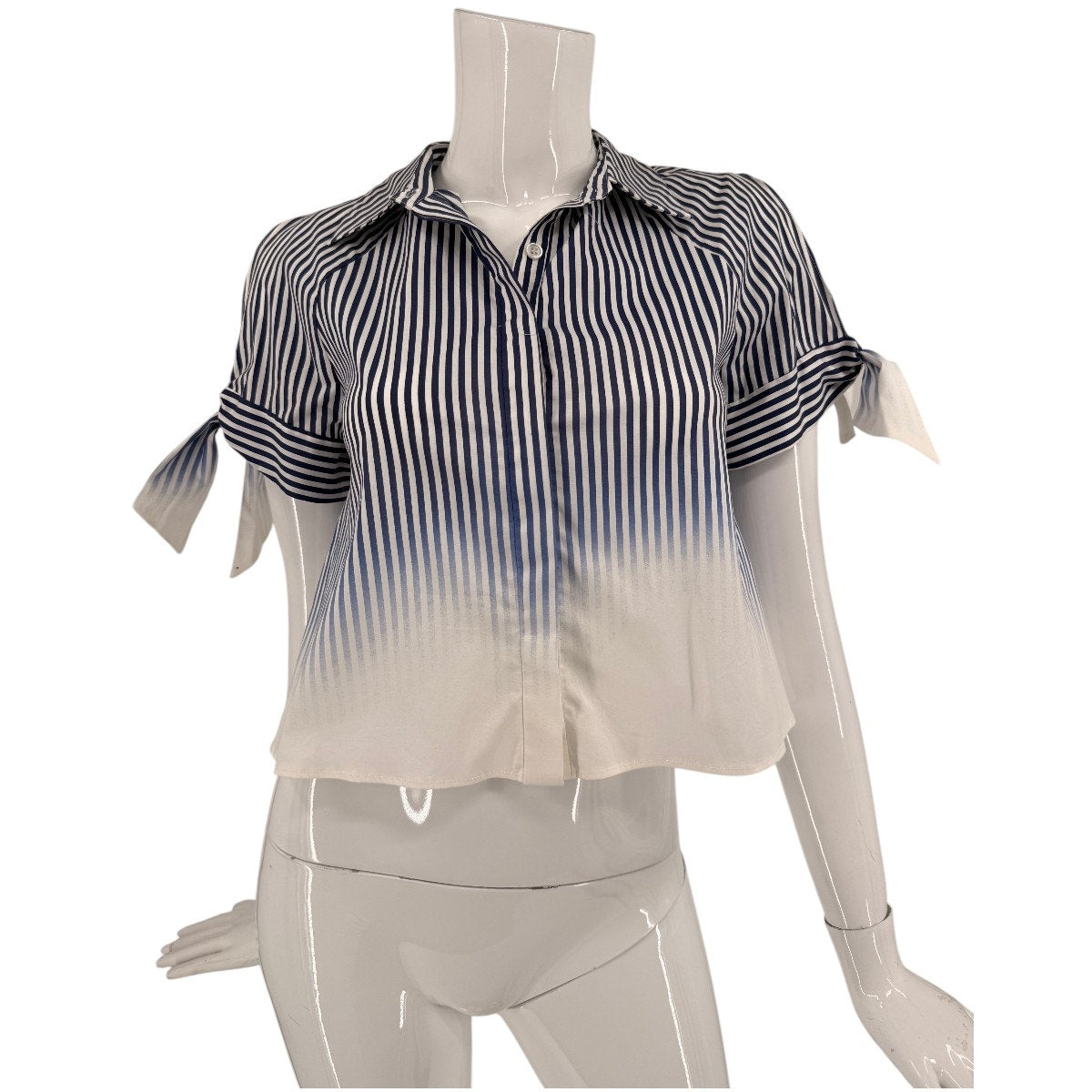 Milly Cotton Blend Collared Tie Sleeve Button Up Shirt