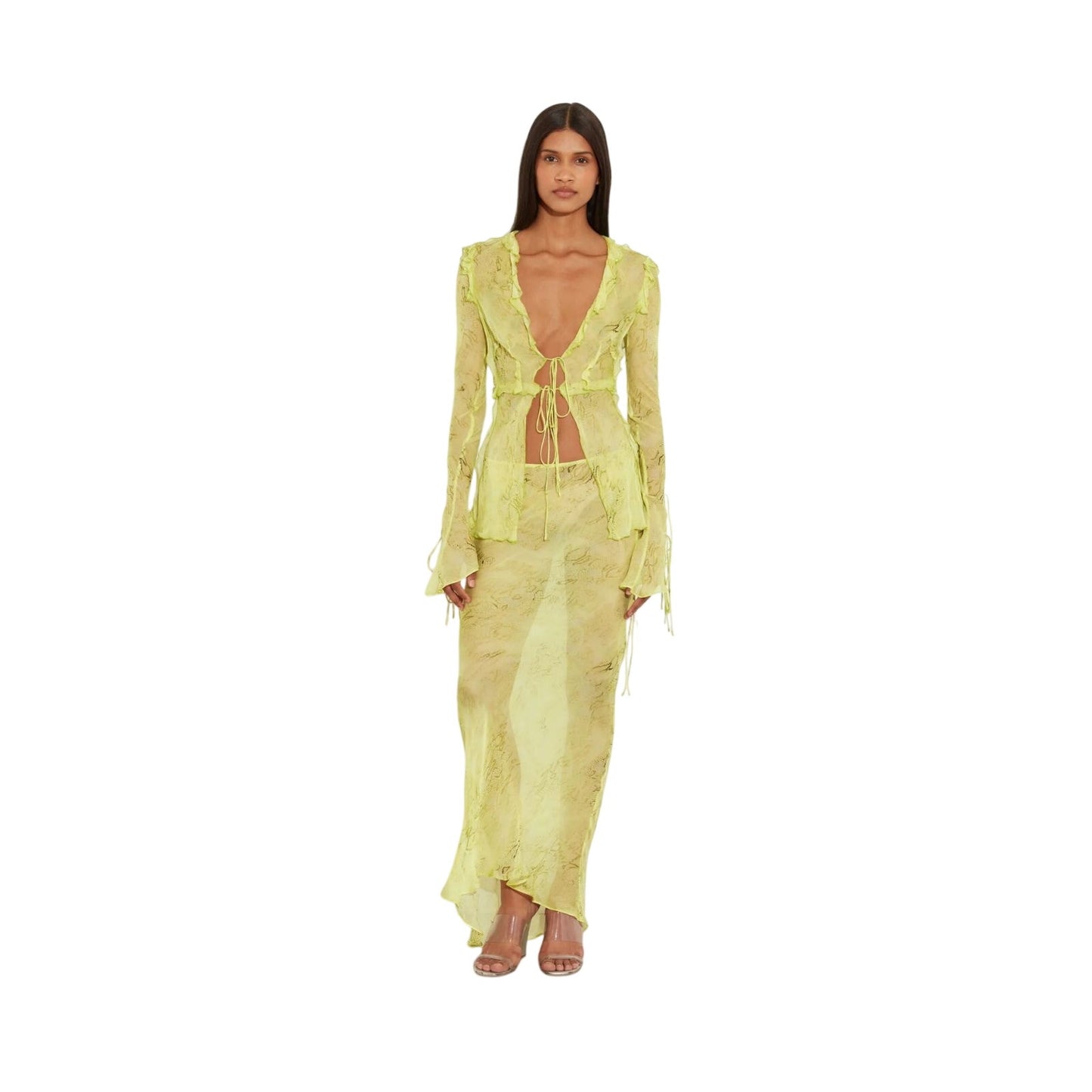 Rat & Boa Cobra Lime Sheer Mesh Co-Ord Blouse Maxi Skirt Set Women's Size XS/S