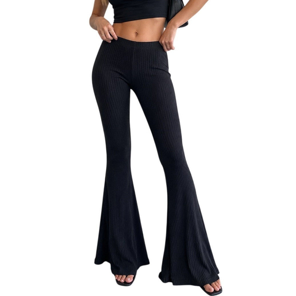 Promesa Black Ribbed Knit Bell Bottom Pull On Flare Pants
