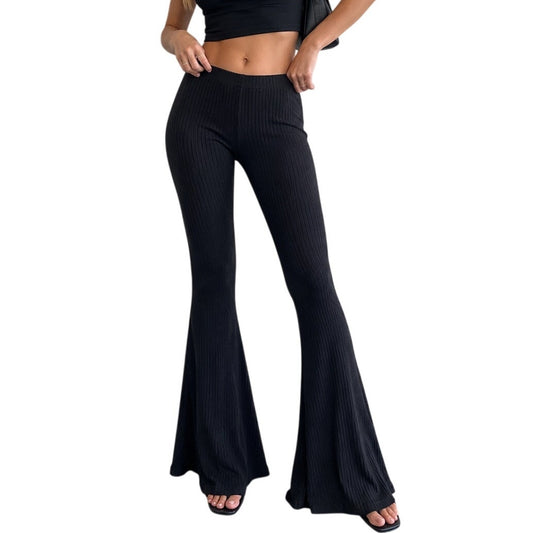 Promesa Black Ribbed Knit Bell Bottom Pull On Flare Pants