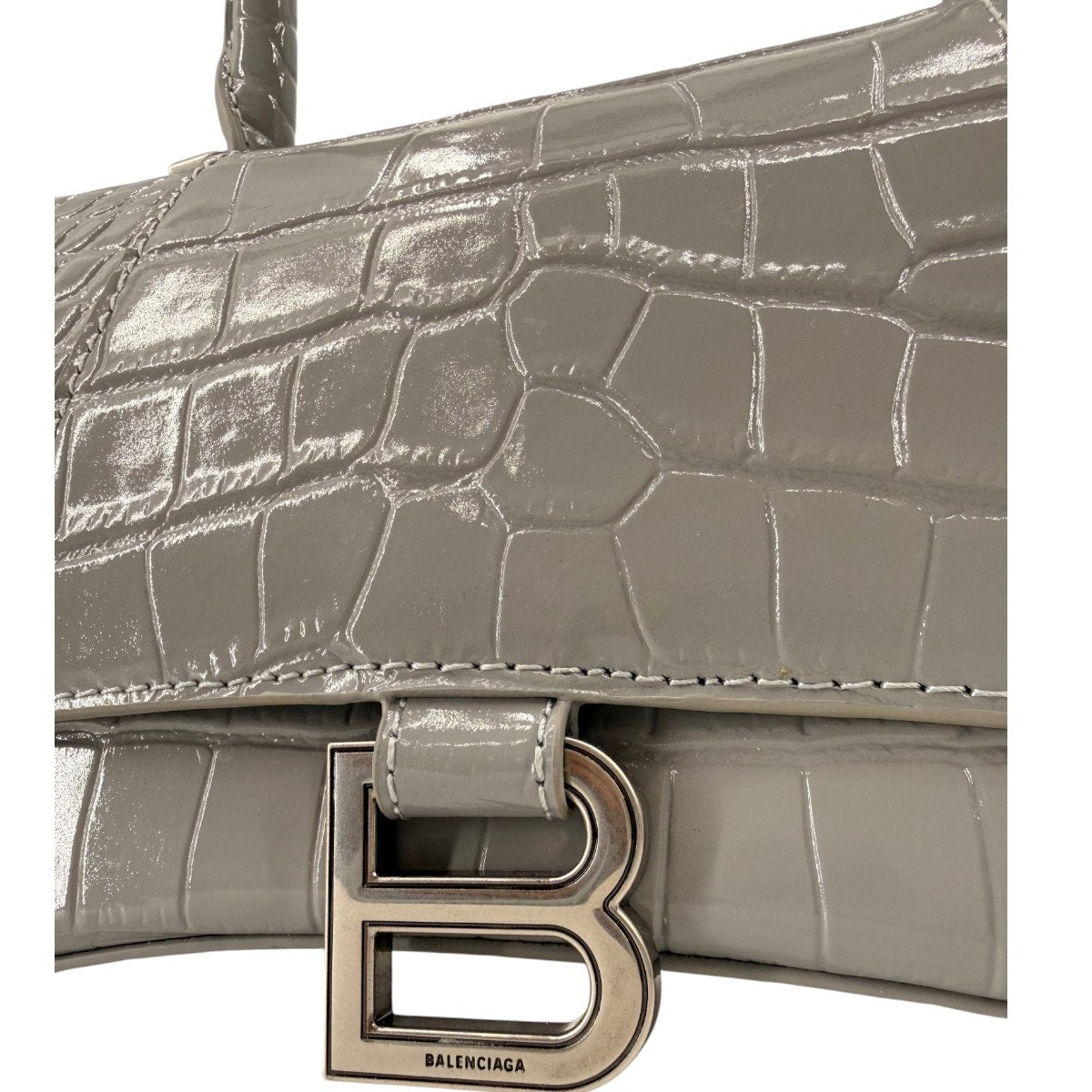 Balenciaga Hourglass Croc Embossed Leather Top Handle Bag Gray Women's One Size