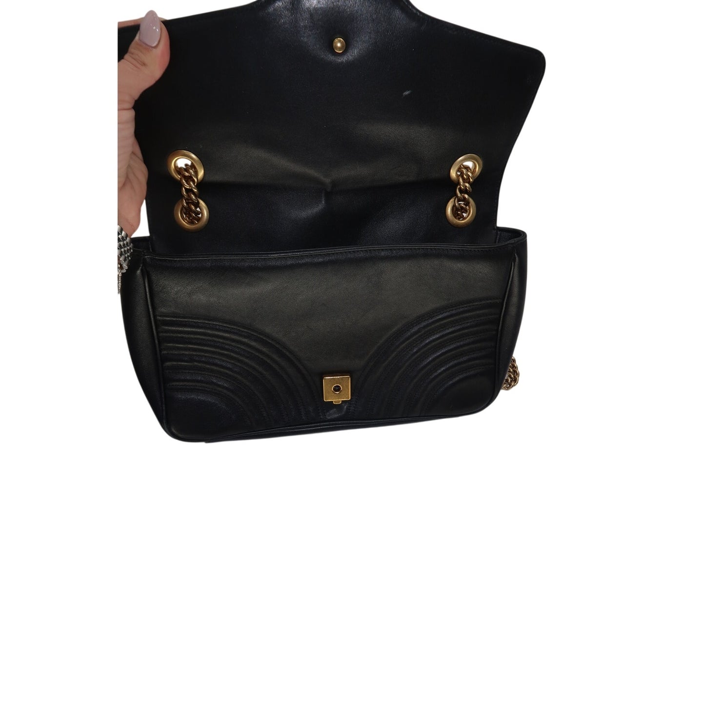 Gucci Leather Quilted GG Marmont Chevron Shoulder Bag