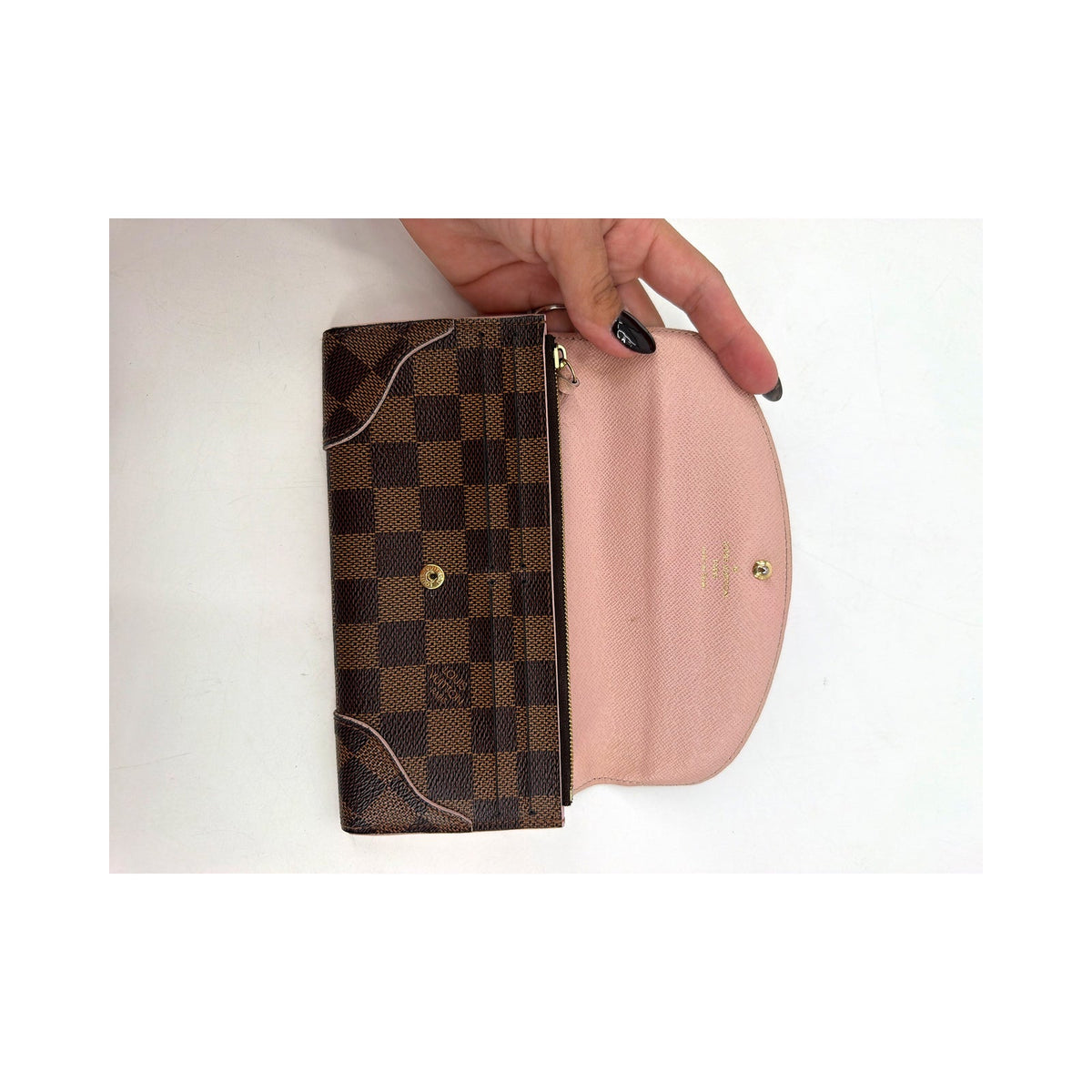Louis Vuitton Damier Ebene Long Flap Wallet Rose Ballerine Pink