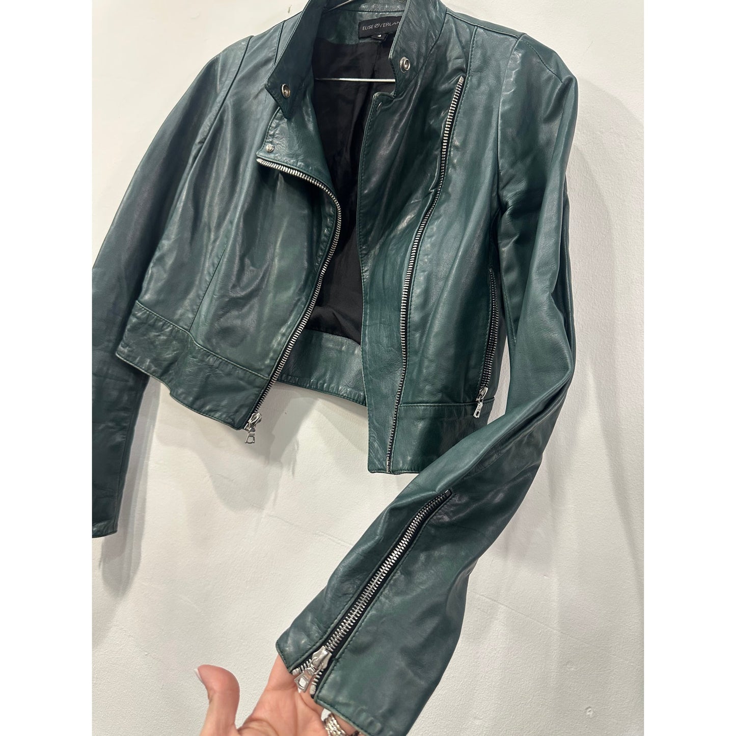 Elise Øverland Leather Cropped Biker Jacket with Front Zip