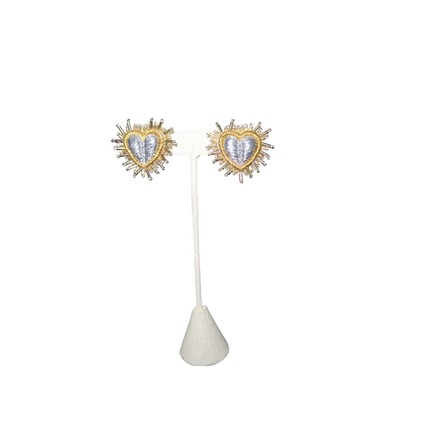 Olivia Dar Sparkle Heart Silk Earrings Silver Gold Beaded Heart Studs