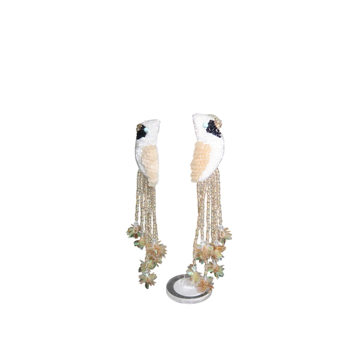 Olivia Dar White Peacock Beaded Earrings Hand Embroidered Statement