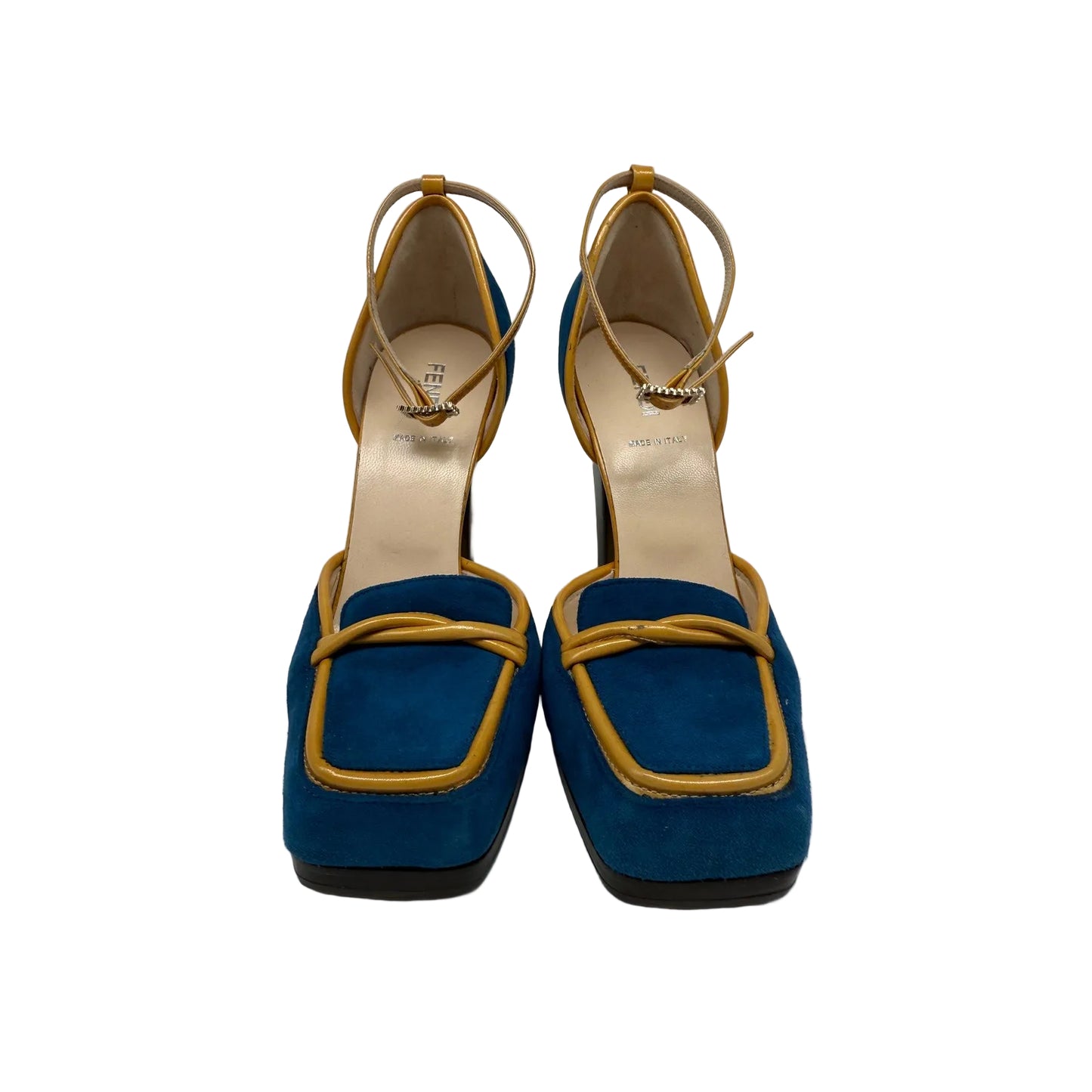 Fendi Suede Leather Trim Square Toe Block Heels Pumps