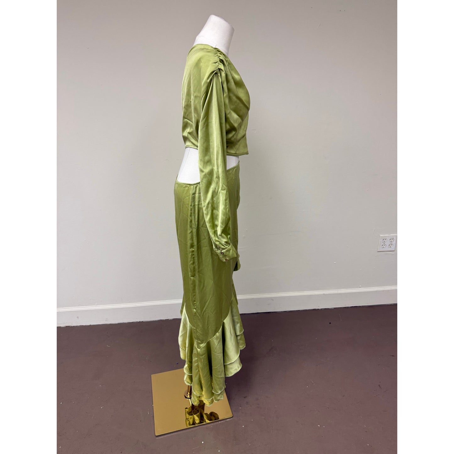 Love Lemonade One-Shoulder Asymmetric Ruffle Dress Green