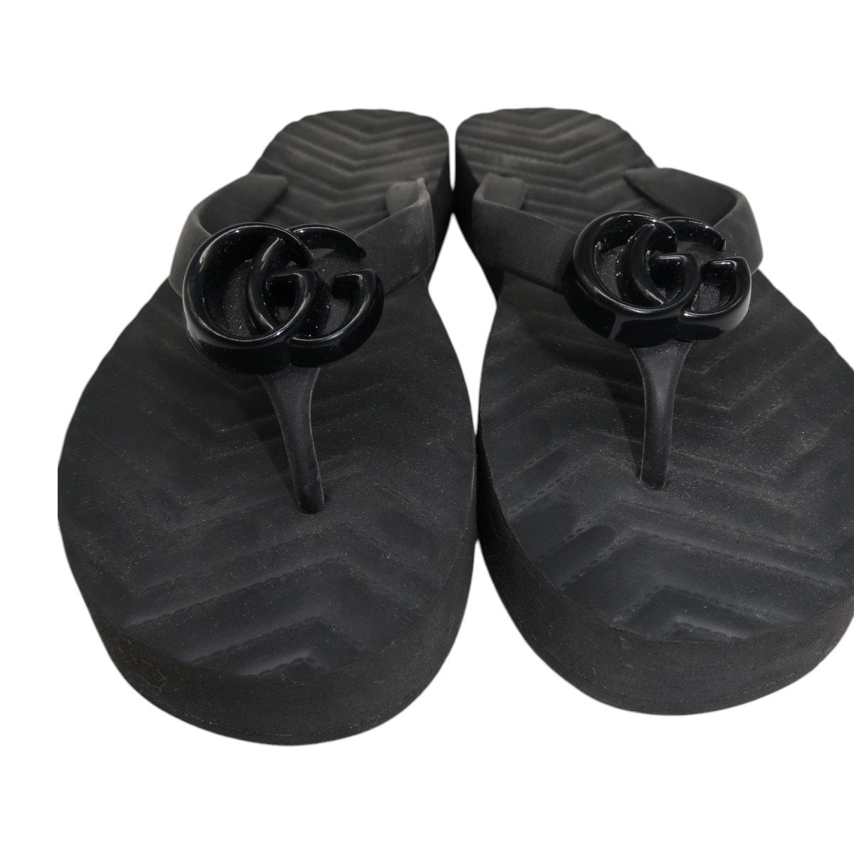 Gucci Rubber Chevron GG Logo Slip On Platform Flip Flops