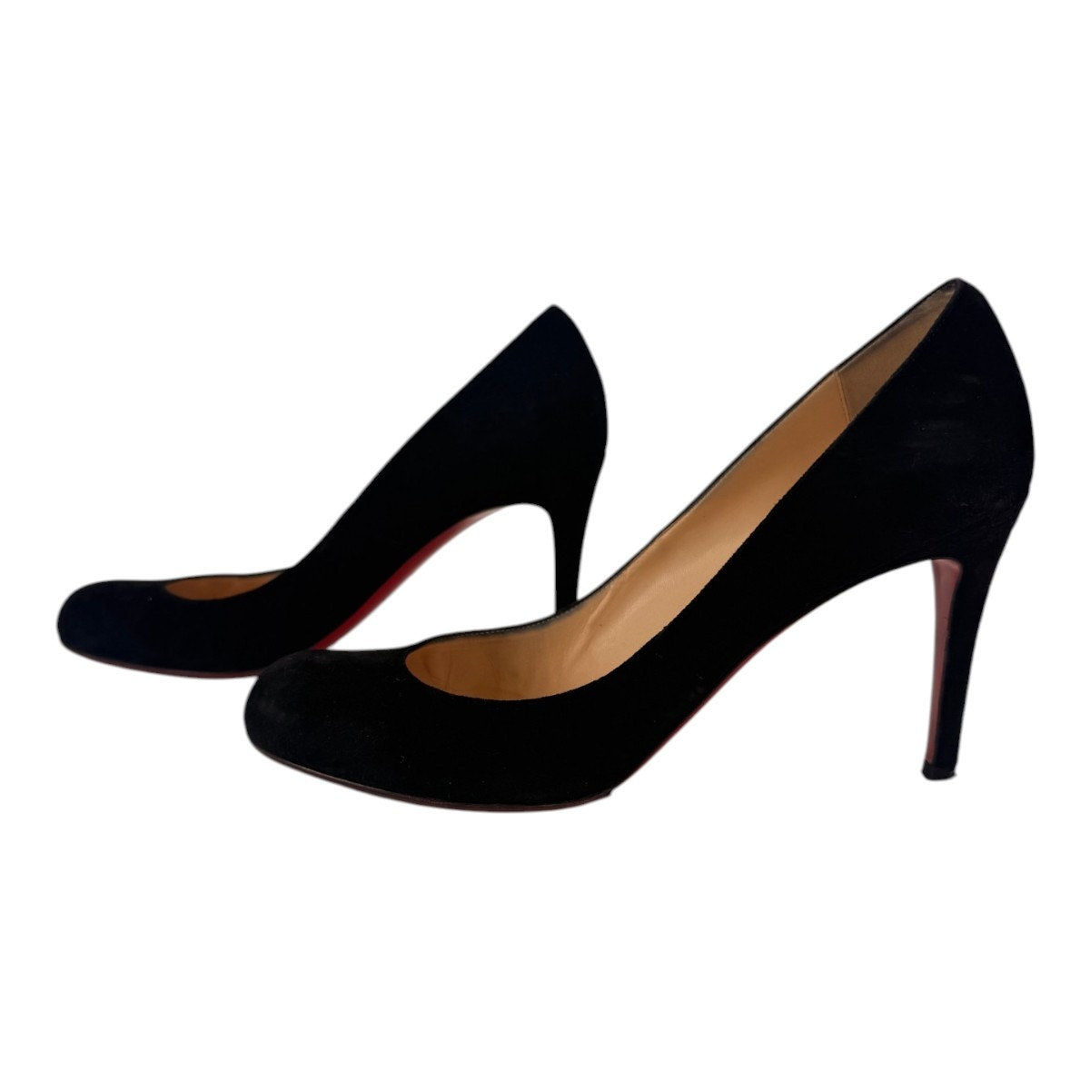 Christian Louboutin Black Suede Round Toe Slip On High Heel Pumps