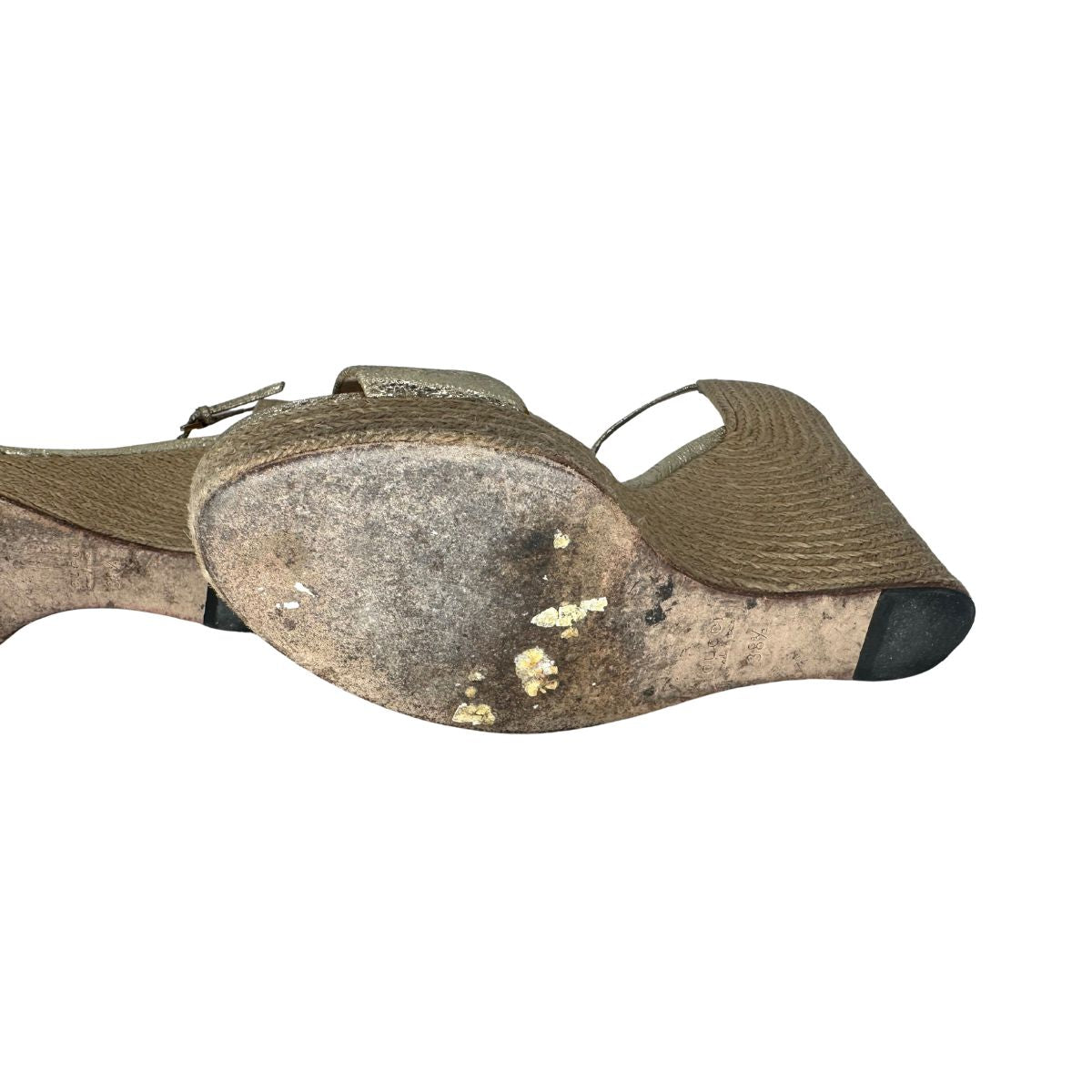 Gucci Leather Crackled Carolina Horsebit Espadrille Wedge Sandals