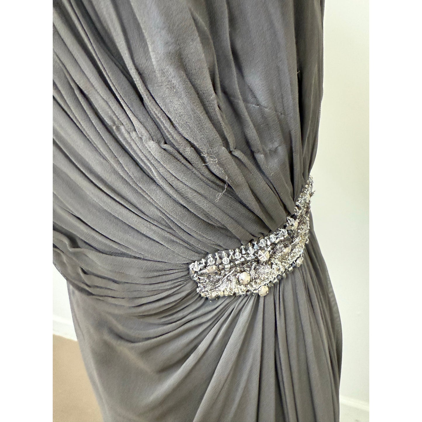 David Meister One-Shoulder Formal Flowing Maxi Evening Dress