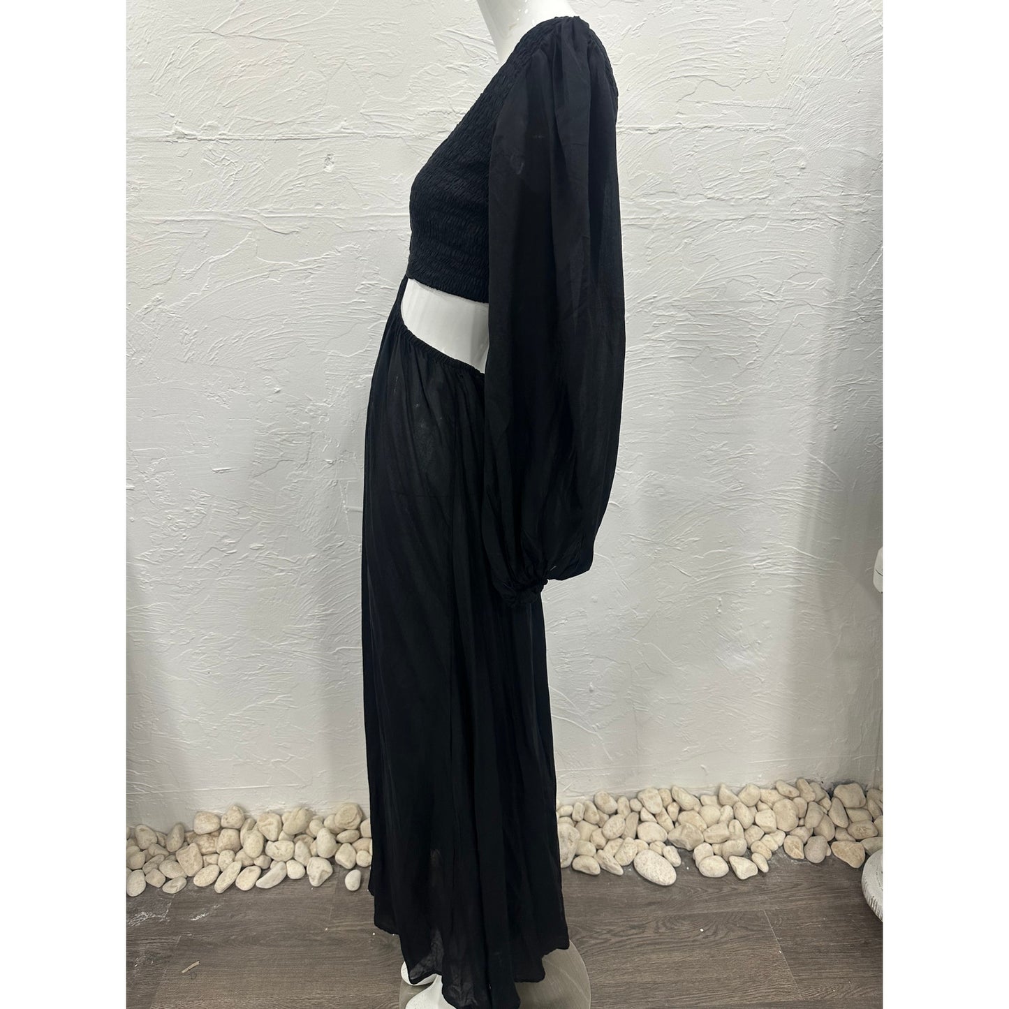 Indah Julie Ruched Bodice Cutaway Puff Sleeve Maxi Dress