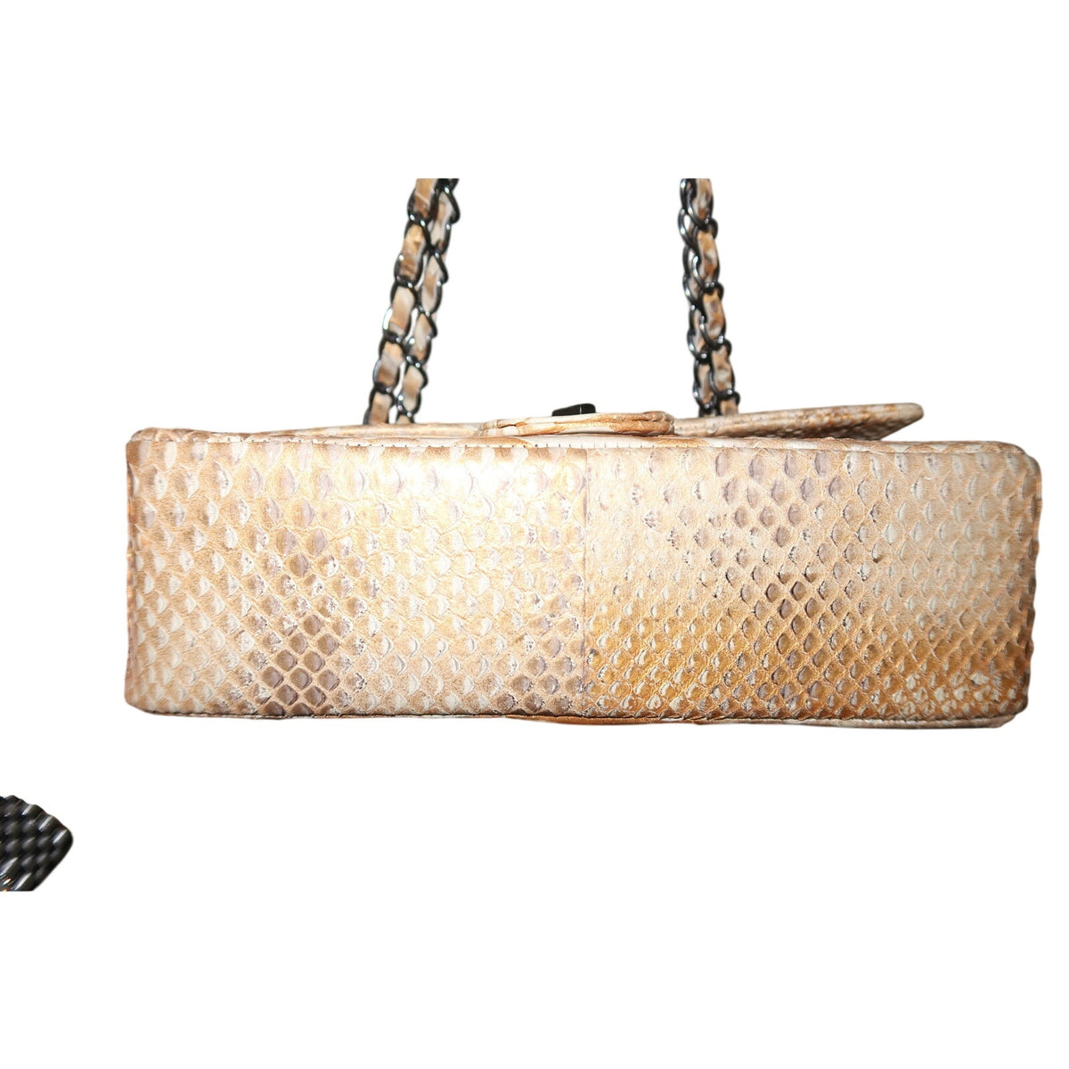 Toya Tan Gold Cream Python Snake Skin Designer Chain Shoulder Bag