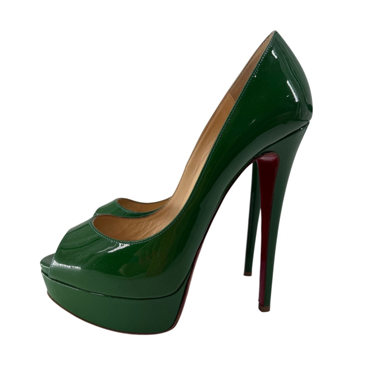 Christian Louboutin Patent Leather Lady Peep Platform Pumps Green Size 37.5