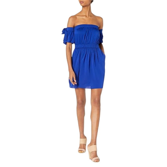 Milly Christy Stretch-Silk Off-the-Shoulder Mini Dress Cobalt Women's Size P