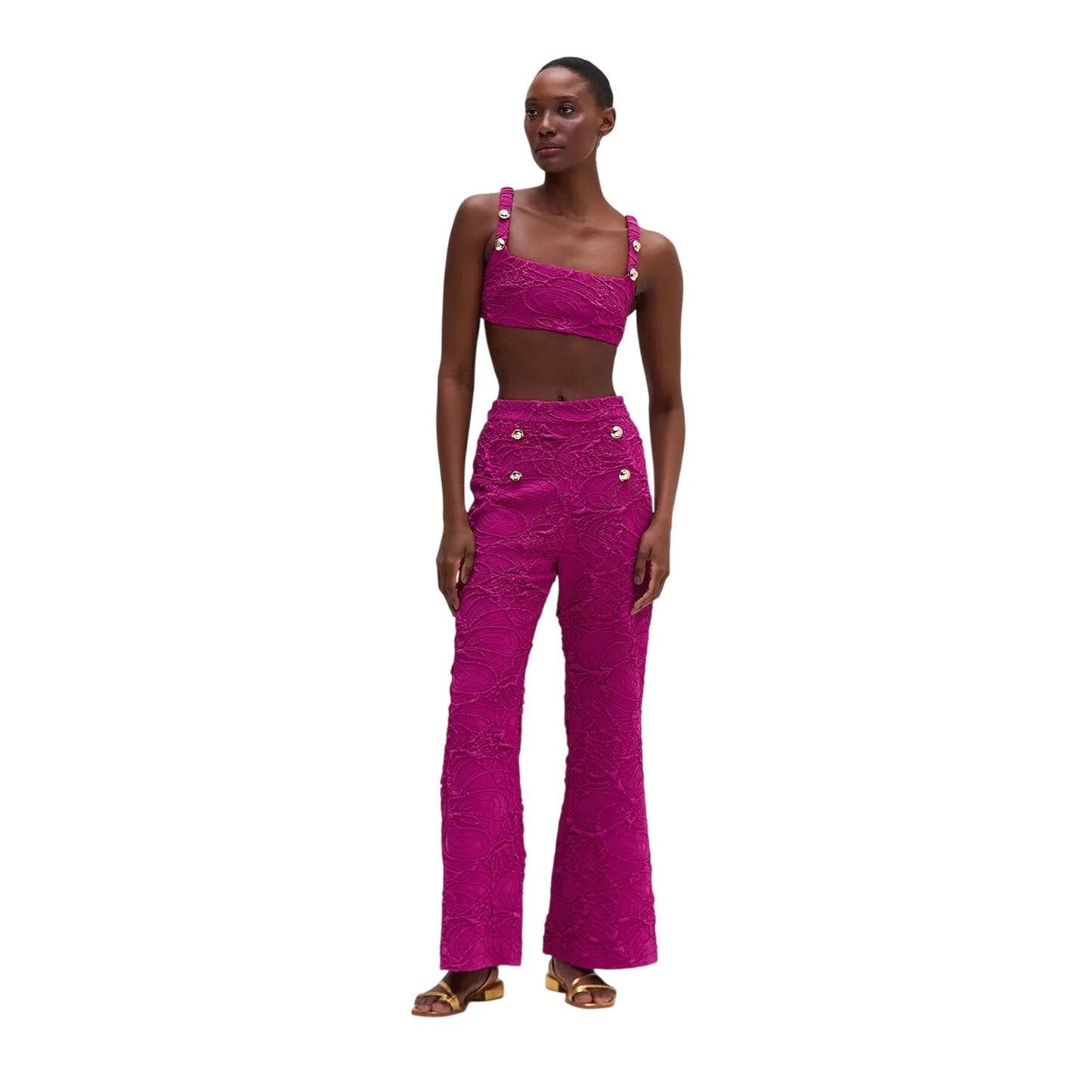 PatBO Knit Embroidered Jacquard High Waist Flared Pants