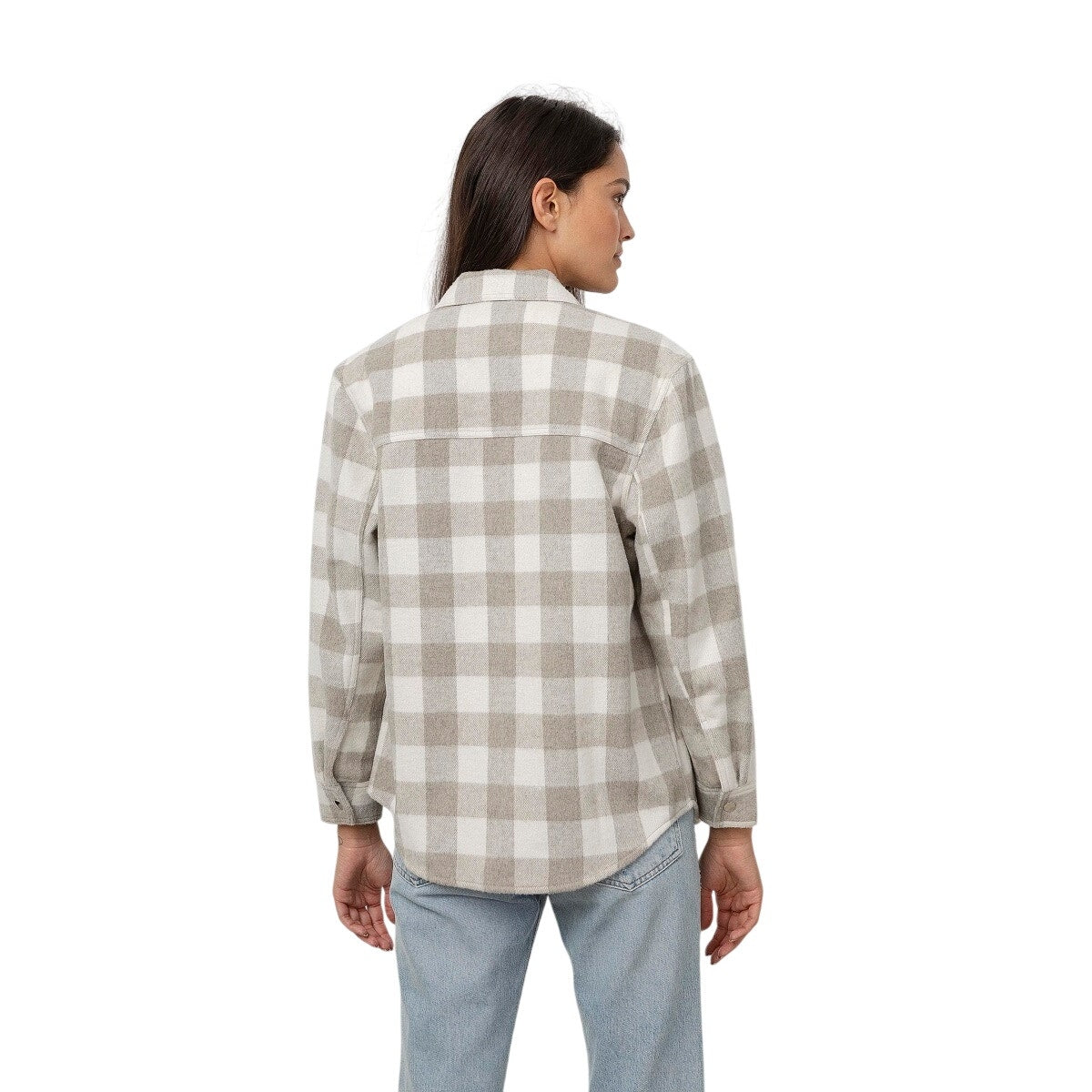 Rails Beige Wool Flannel Tripp Plaid Collared Shacket Jacket  Women's