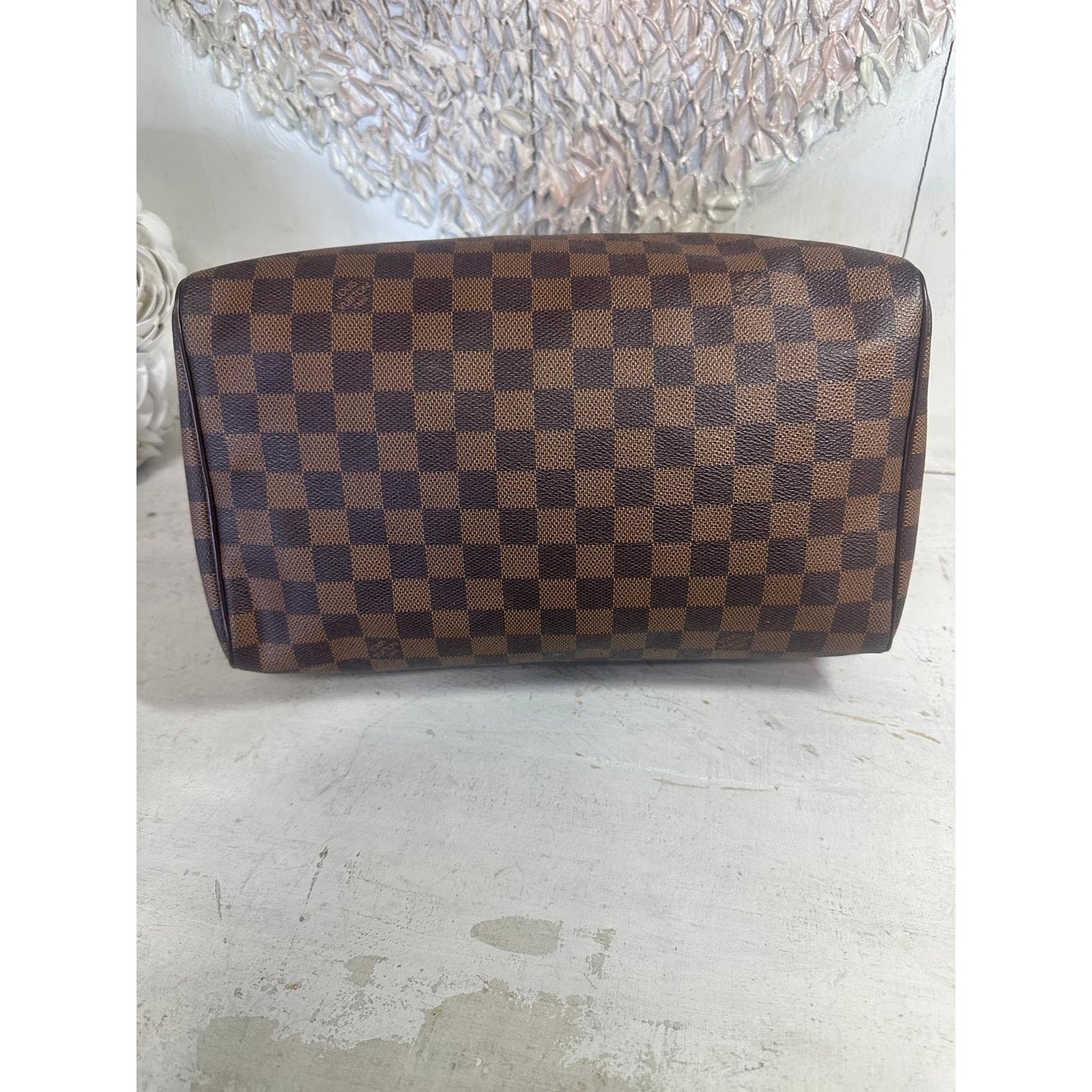 Louis Vuitton Damier Ebene Canvas Monogram Speedy 30 Tote Bag Brown