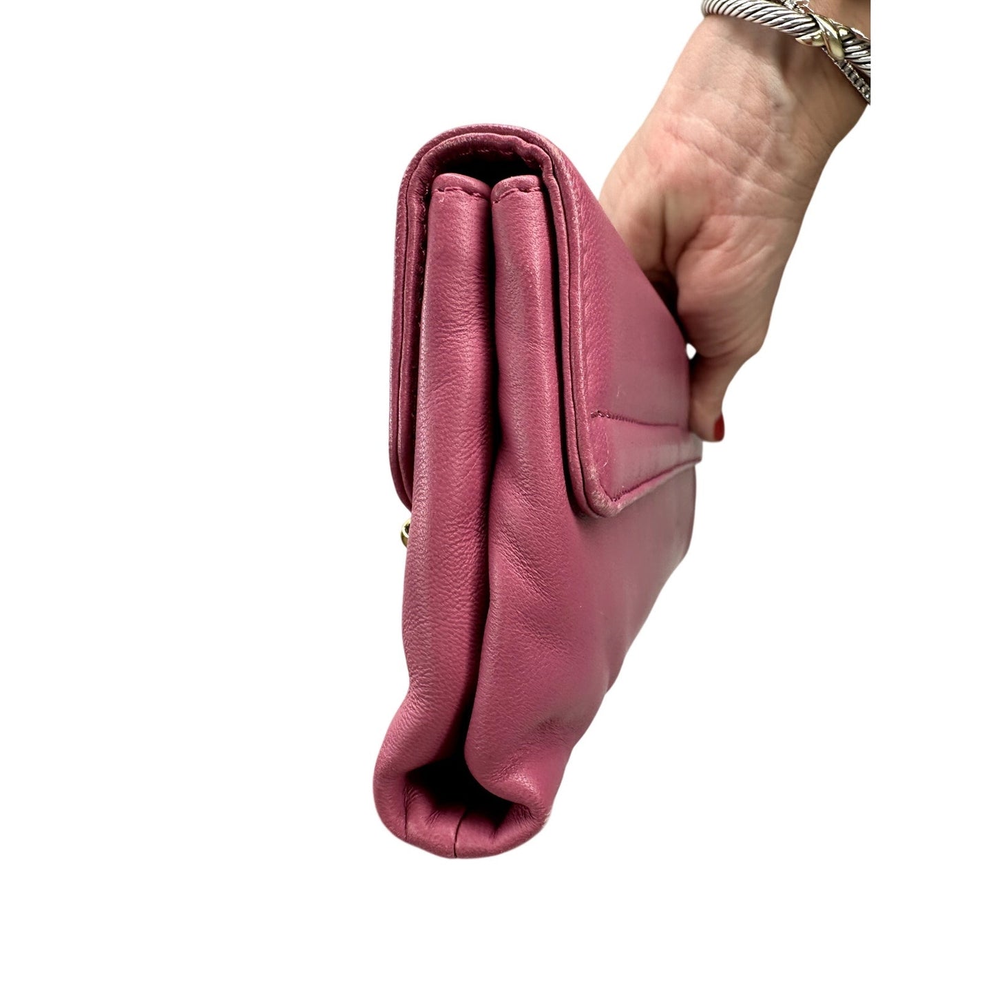 Fendi Leather Baguette Long Clutch Bag Pink