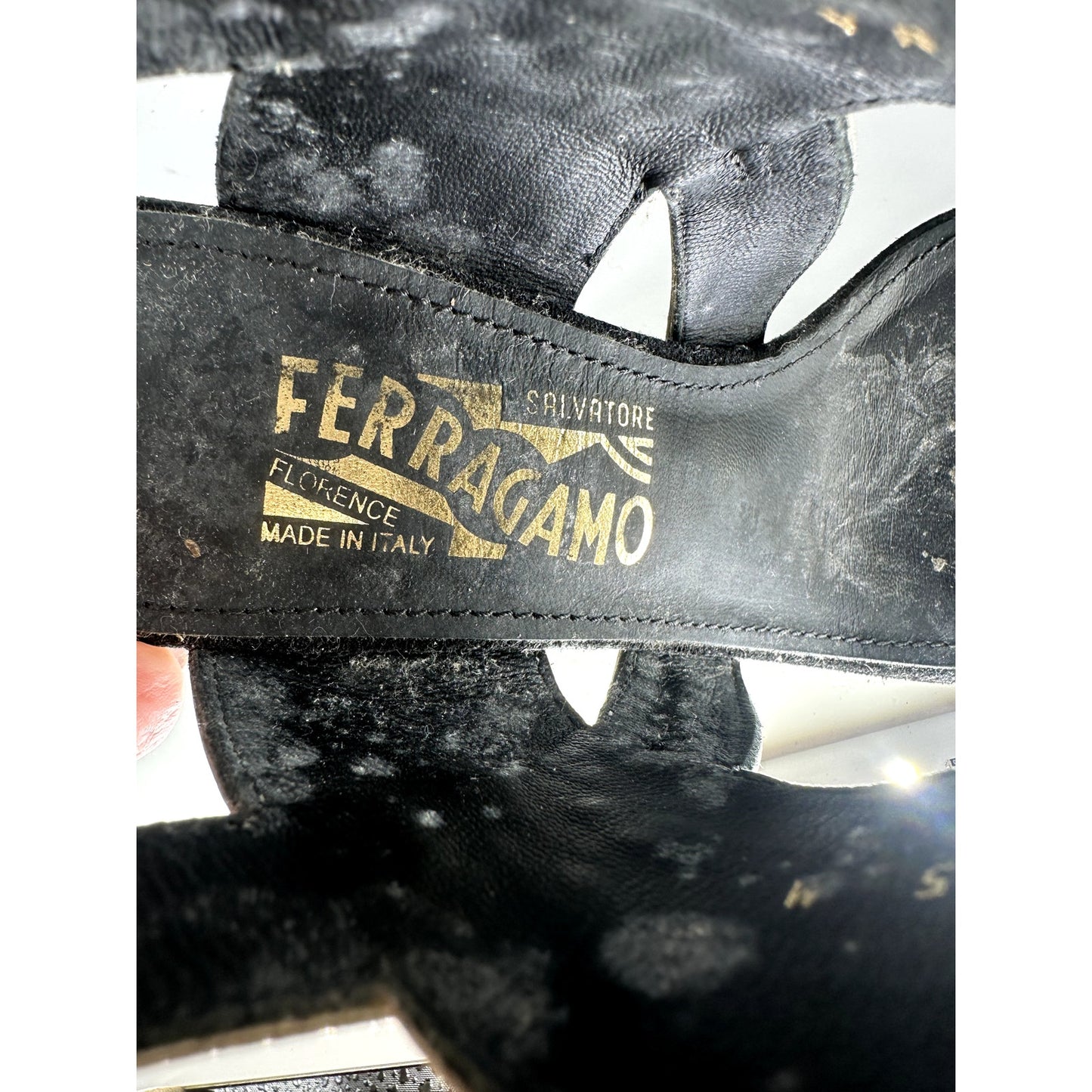 Salvatore Ferragamo Suede Lenny Leather Strap Heels Sandals