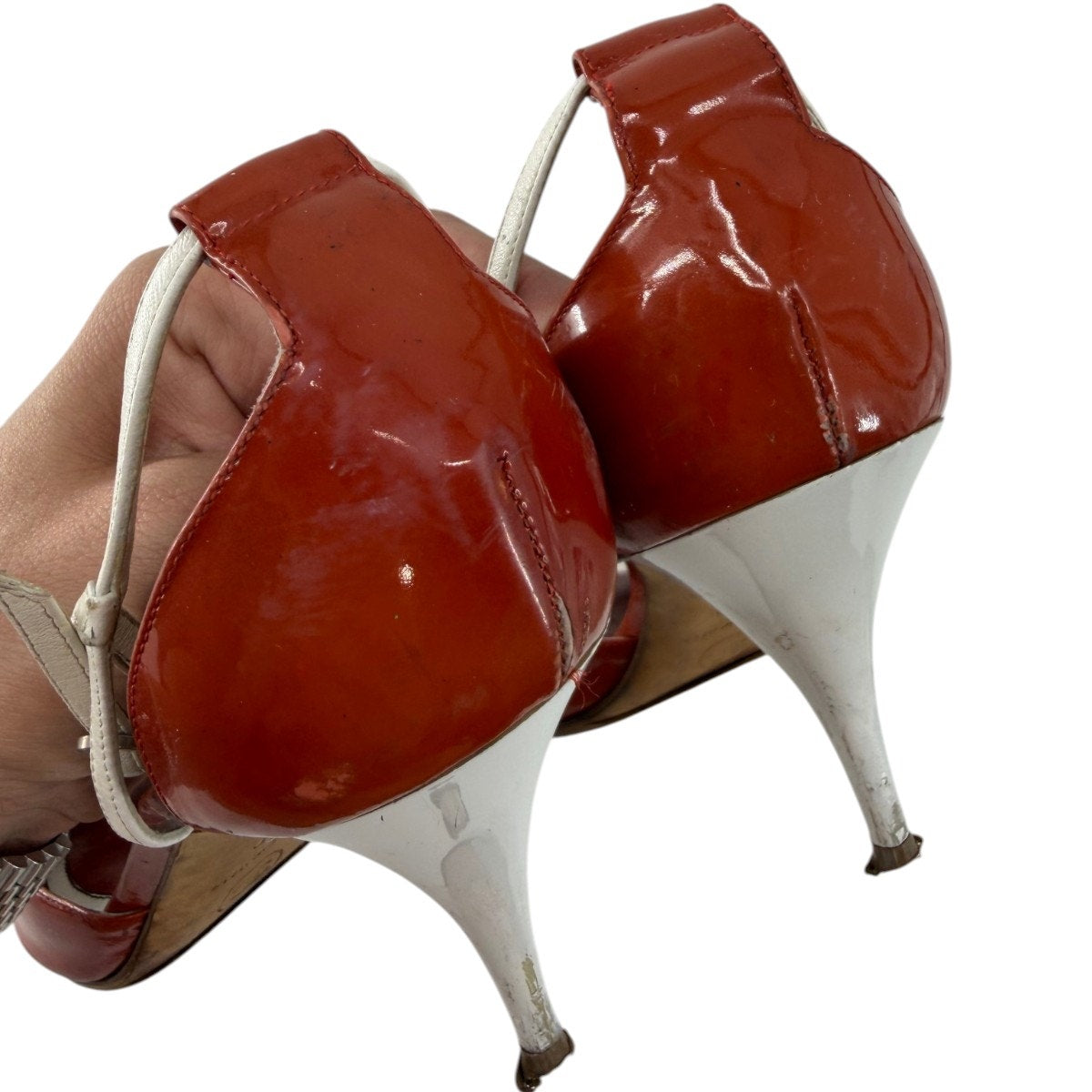 Chanel Patent Leather Interlocking CC Logo T-Strap Sandals