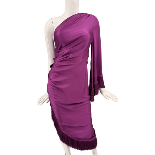 PatBo Oscar Fringe-Trimmed One-Shoulder Asymmetrical Dress