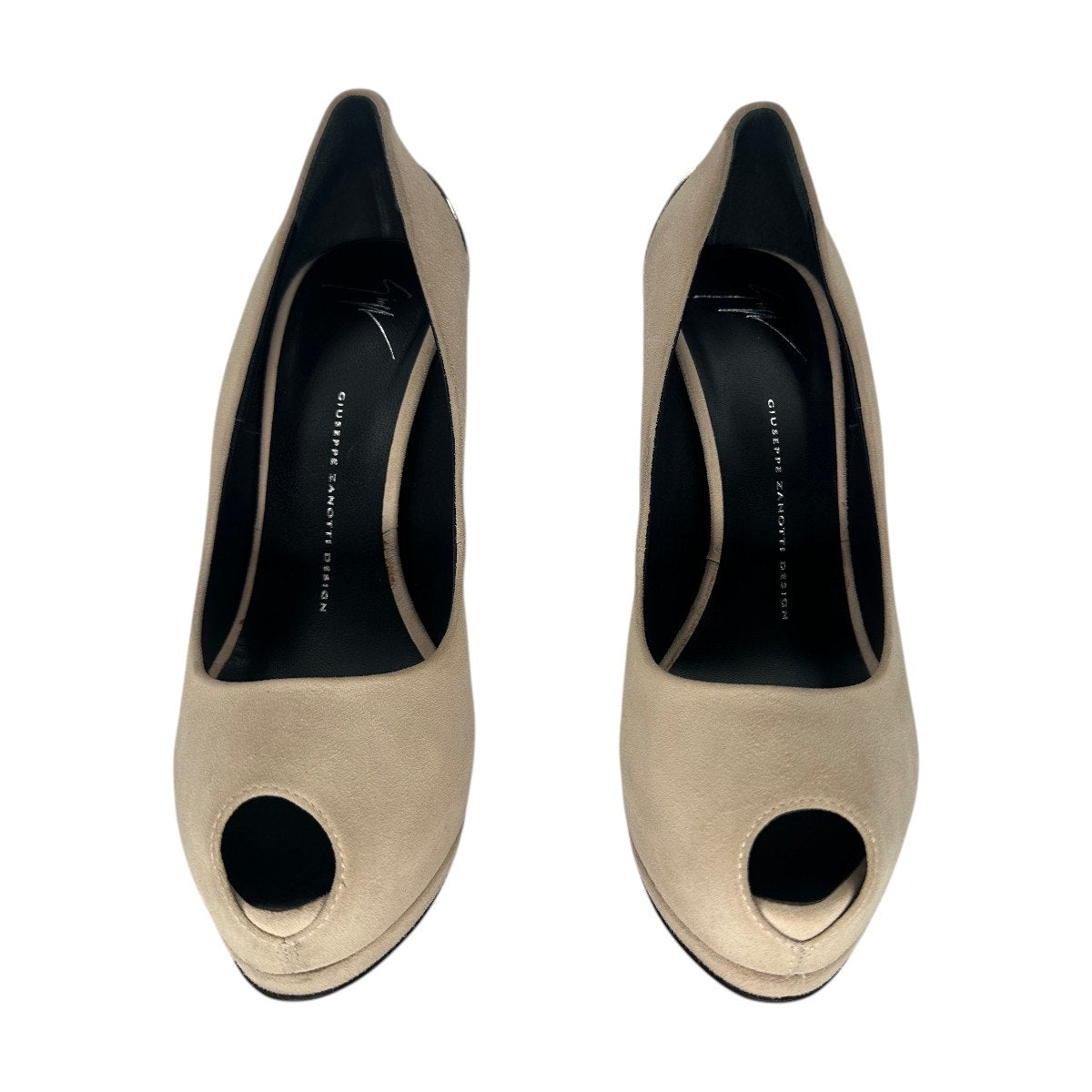 Giuseppe Zanotti Sharon Beige Suede Peep Toe Platform Stiletto Pumps Size 10
