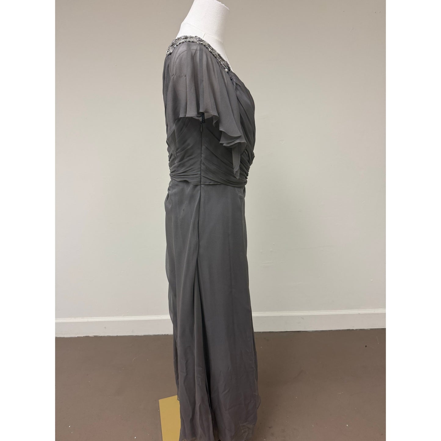 David Meister One-Shoulder Formal Flowing Maxi Evening Dress