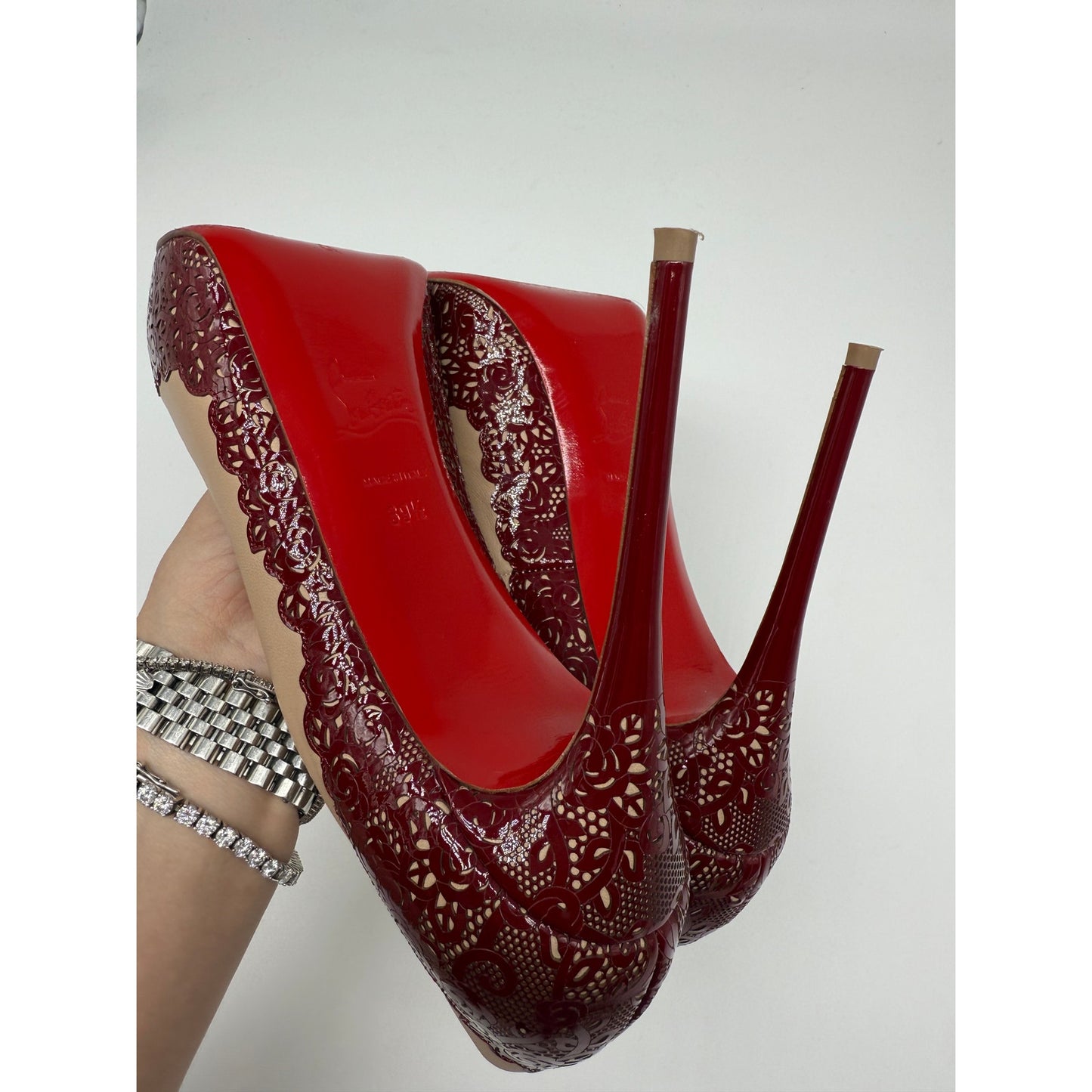 Christian Louboutin Leather Floral Trim Patent Veramucha Pumps