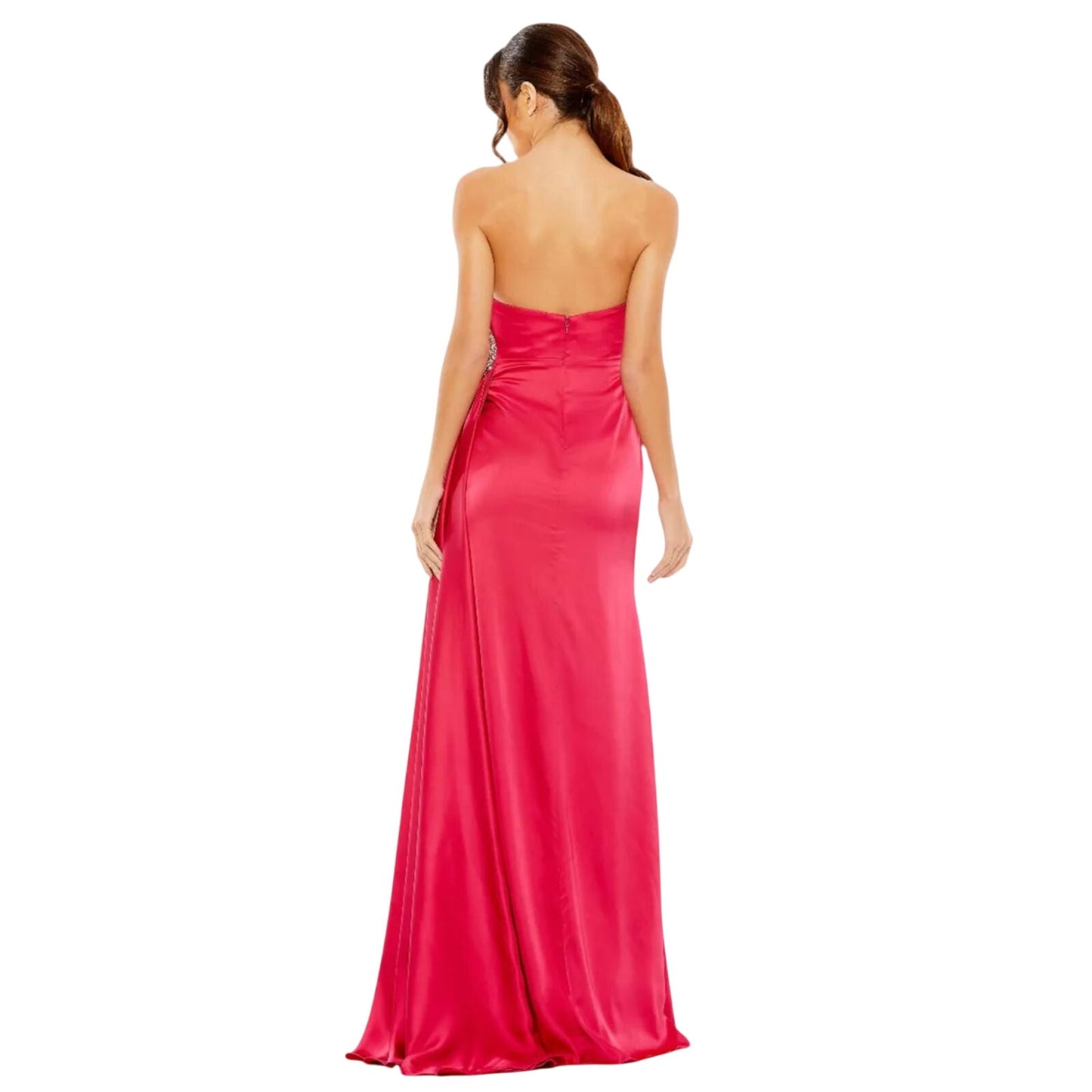 Mac Duggal Pink Strapless Ruched Embellished Gown