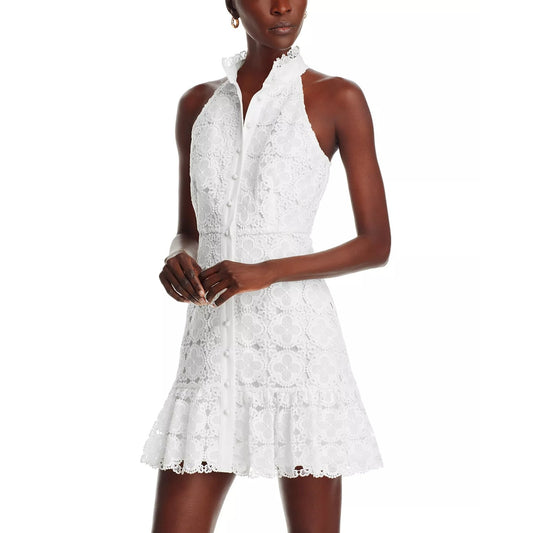 Aqua Lace Floral Mini Shirt Dress