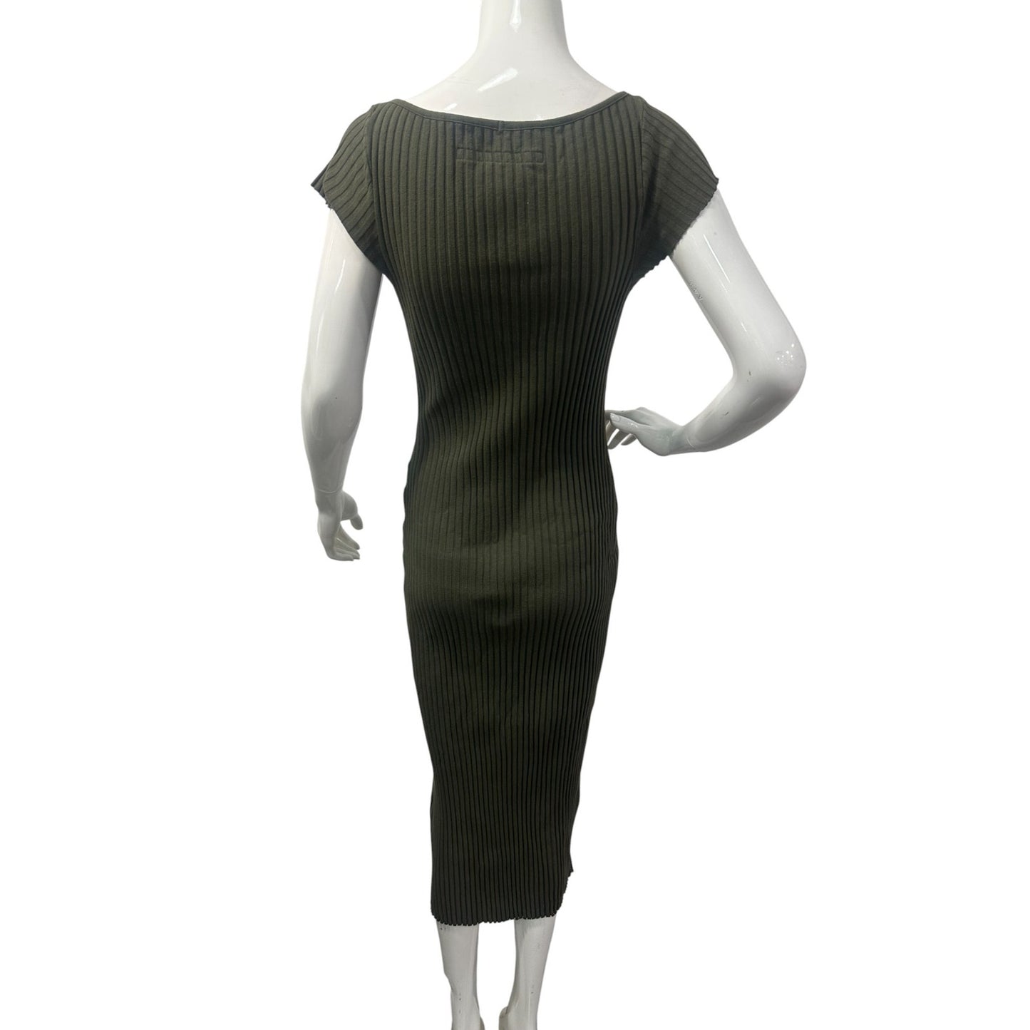 Enza Costa Cotton Knit V-Neck Cap Sleeve Slit Midi Dress