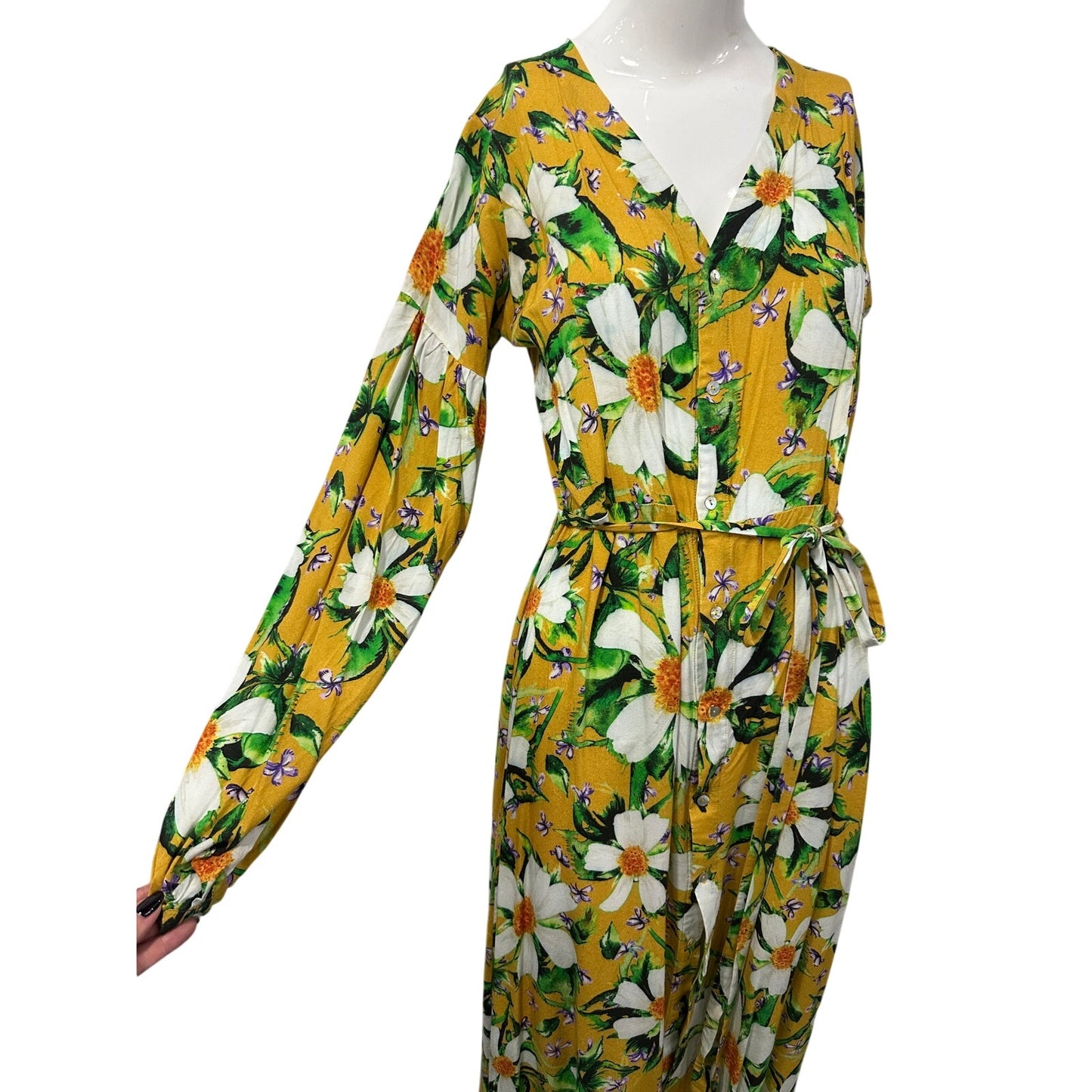 Sigal Lotus Floral Print Long Puffed Sleeves Maxi Dress