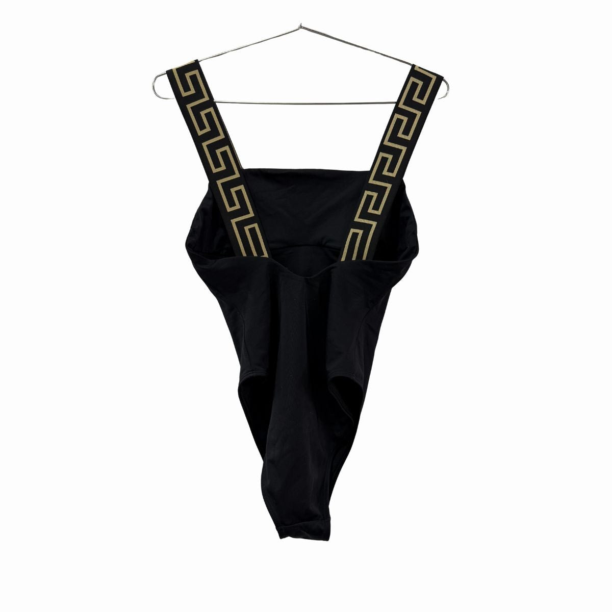 Versace Greca Border Wide Strap Square Neck One-Piece Swimsuit Black Size 2