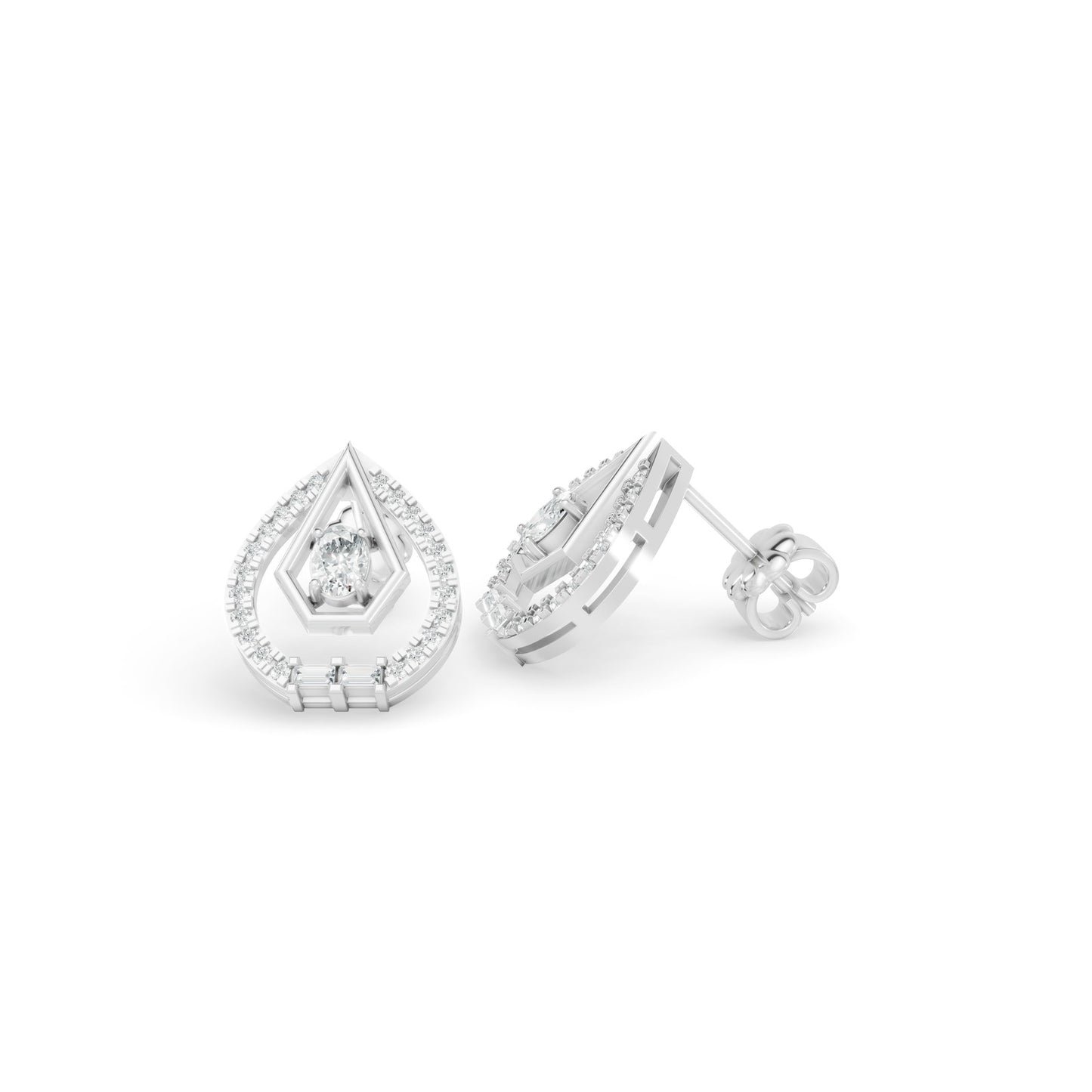 0.48 ctw 14K White Gold Diamond Teardrop Pear Cluster Stud Earrings