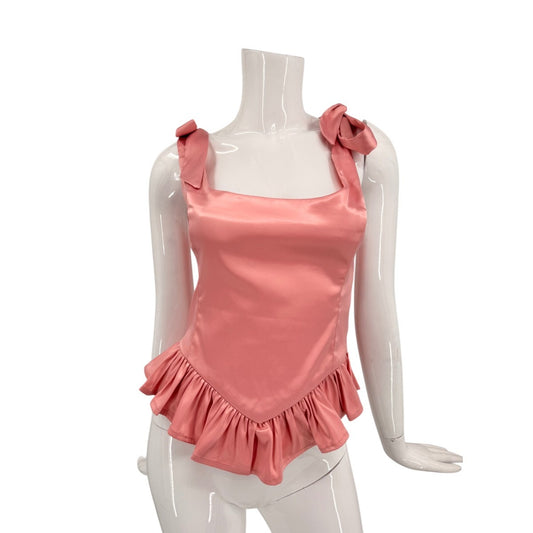 More to Come Satin Cecilia Ruffle Hem Sleeveless Corset Top