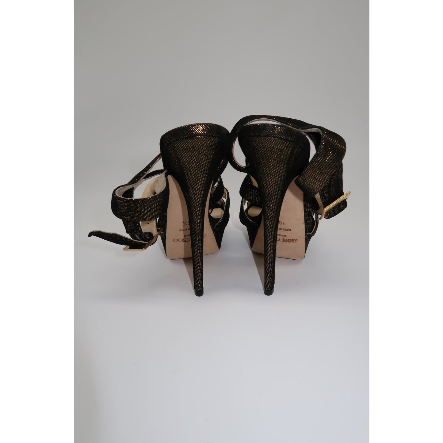 Jimmy Choo Louisa Metallic Gold Peep Toe Strappy Platform Heel Sandals Size 36.5
