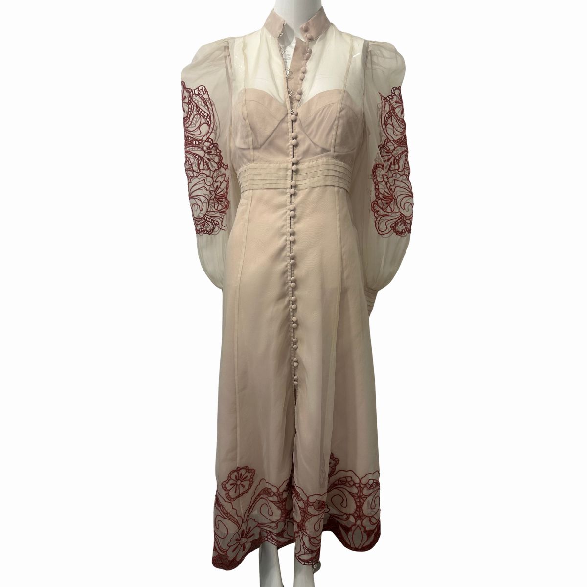 Karen Millen Organdie Embroidered Woven Long Sleeves Midi Dress