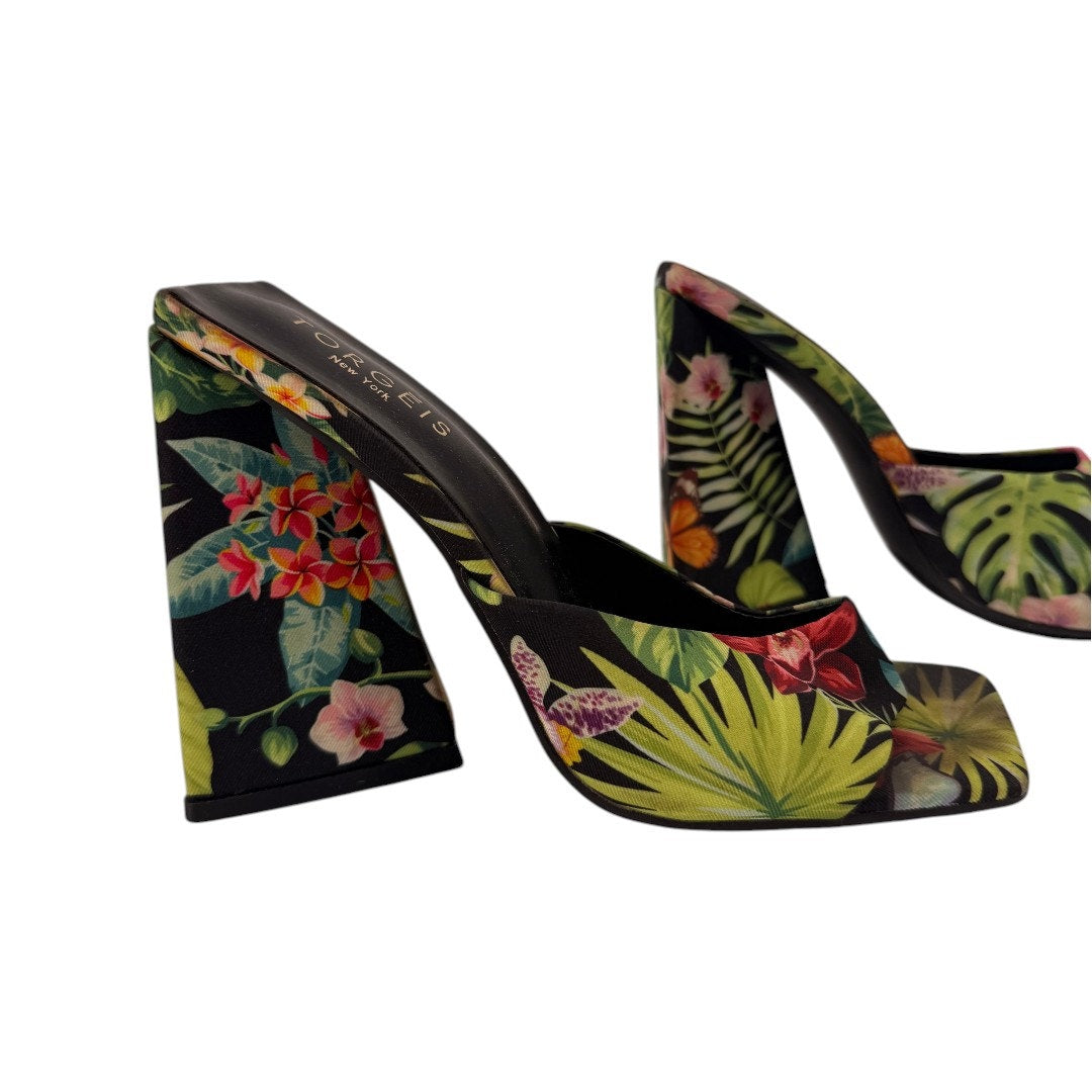 Torgeis New York Paradise Tropical Print Block Heel Slide Sandals Women's Size 7
